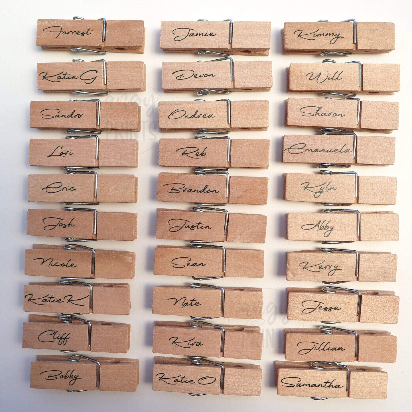 Wooden Clothespin Name Place Card Personalized Dark Green for Dinner Party, Events, Birthdays, Bridal Shower, Wedding, Anniversary