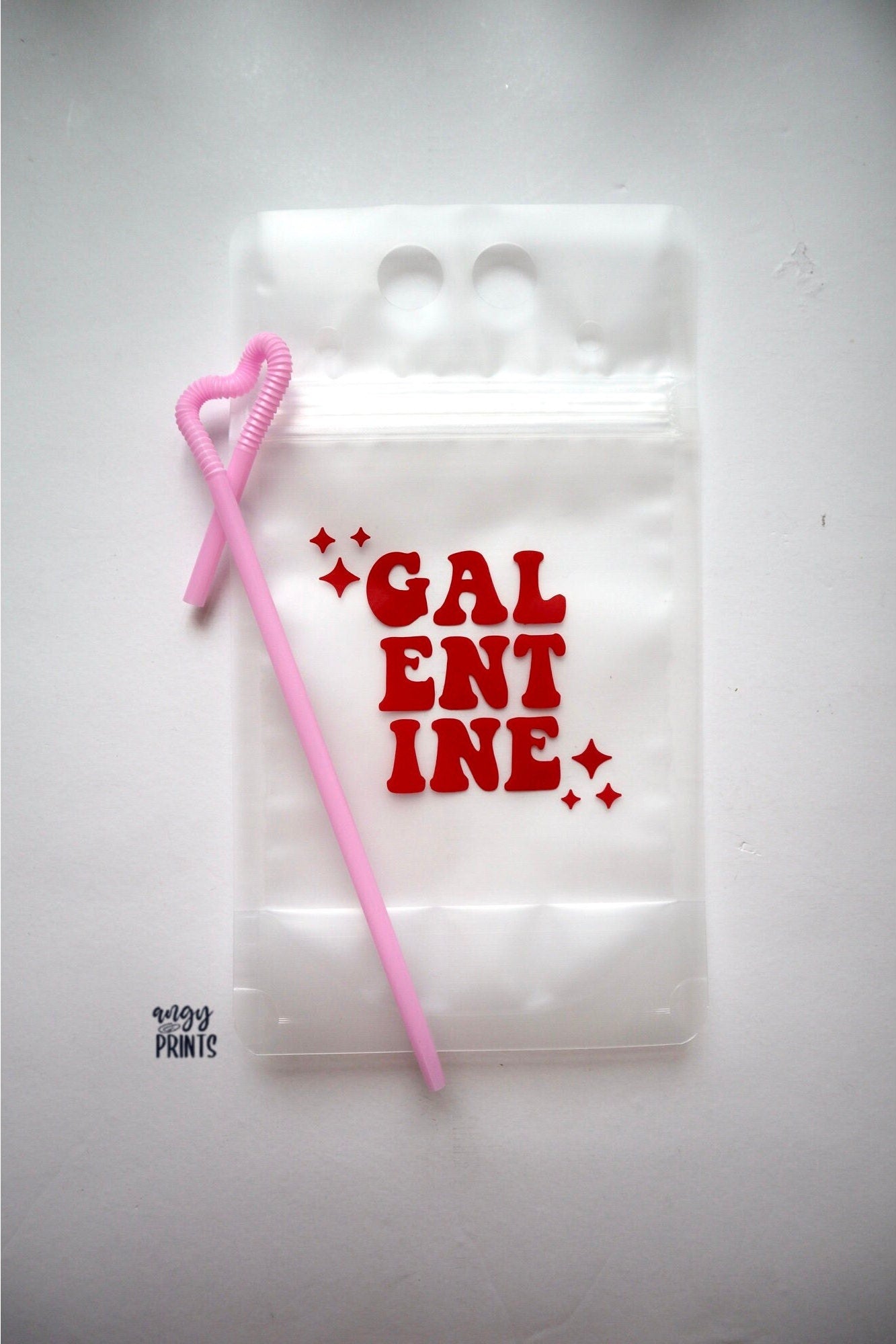 Galentine’s Day Plastic Clear Adult Beverage Pouches w/ Individually Wrapped Straw for Party, Gatherings, Valentines Day, Girls Night