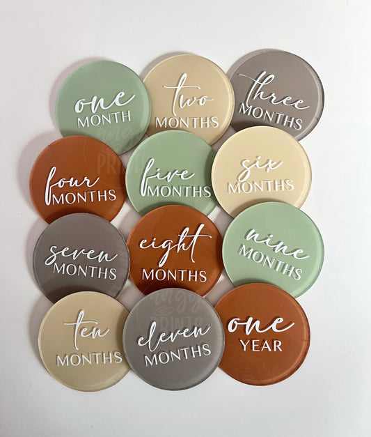 Acrylic Round Neutral Monthly Milestones for Newborn Baby, Gifts for Baby, Birth Announcements, Newborn Photo Props