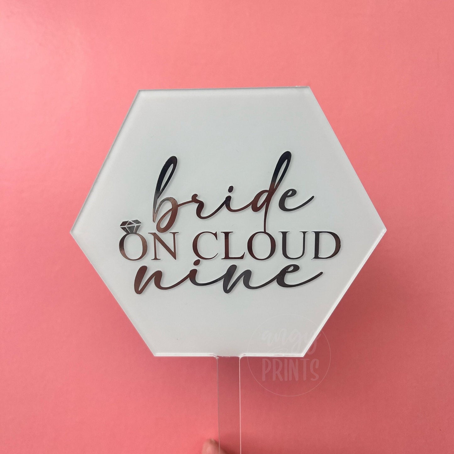 The Bride is on Cloud Nine Acrylic Hexagon Cake Topper Decoration for Bridal Shower, Bachelorette, Engagement Party | Minimalist Cake Topper