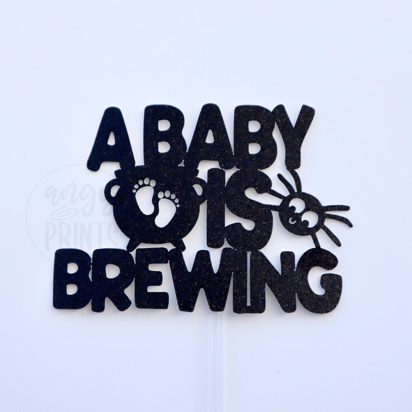 A Baby Is Brewing Cake Topper Black Glitter | Event Decoration for Halloween Baby Shower, Gender Reveal Party, Cauldron Spider Web Topper