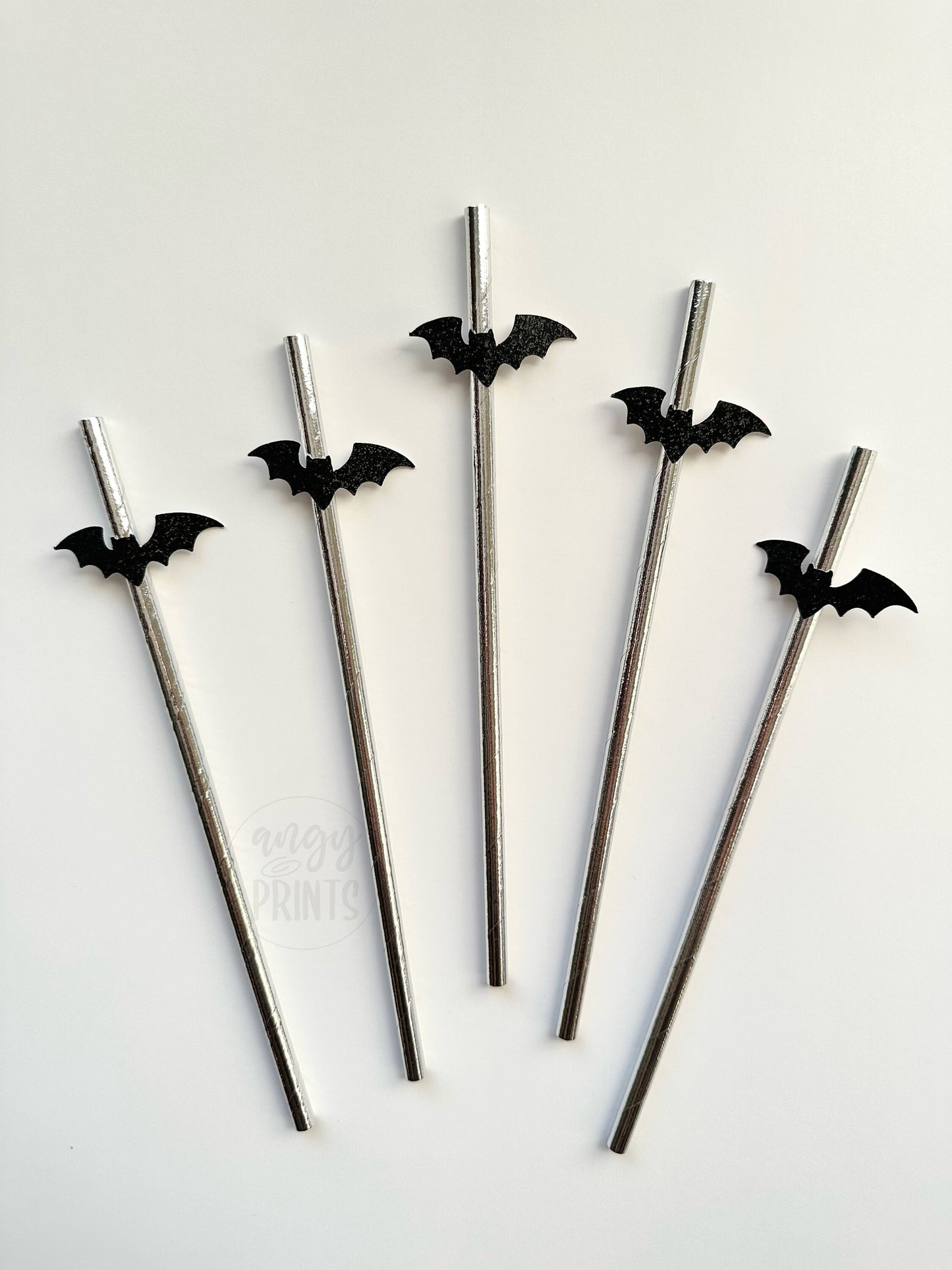 Bat Halloween Straws | Spooky Till Death Do Us Party Theme Metallic Silver Paper Straws Bachelorette Party, Birthday Party Halloween Party