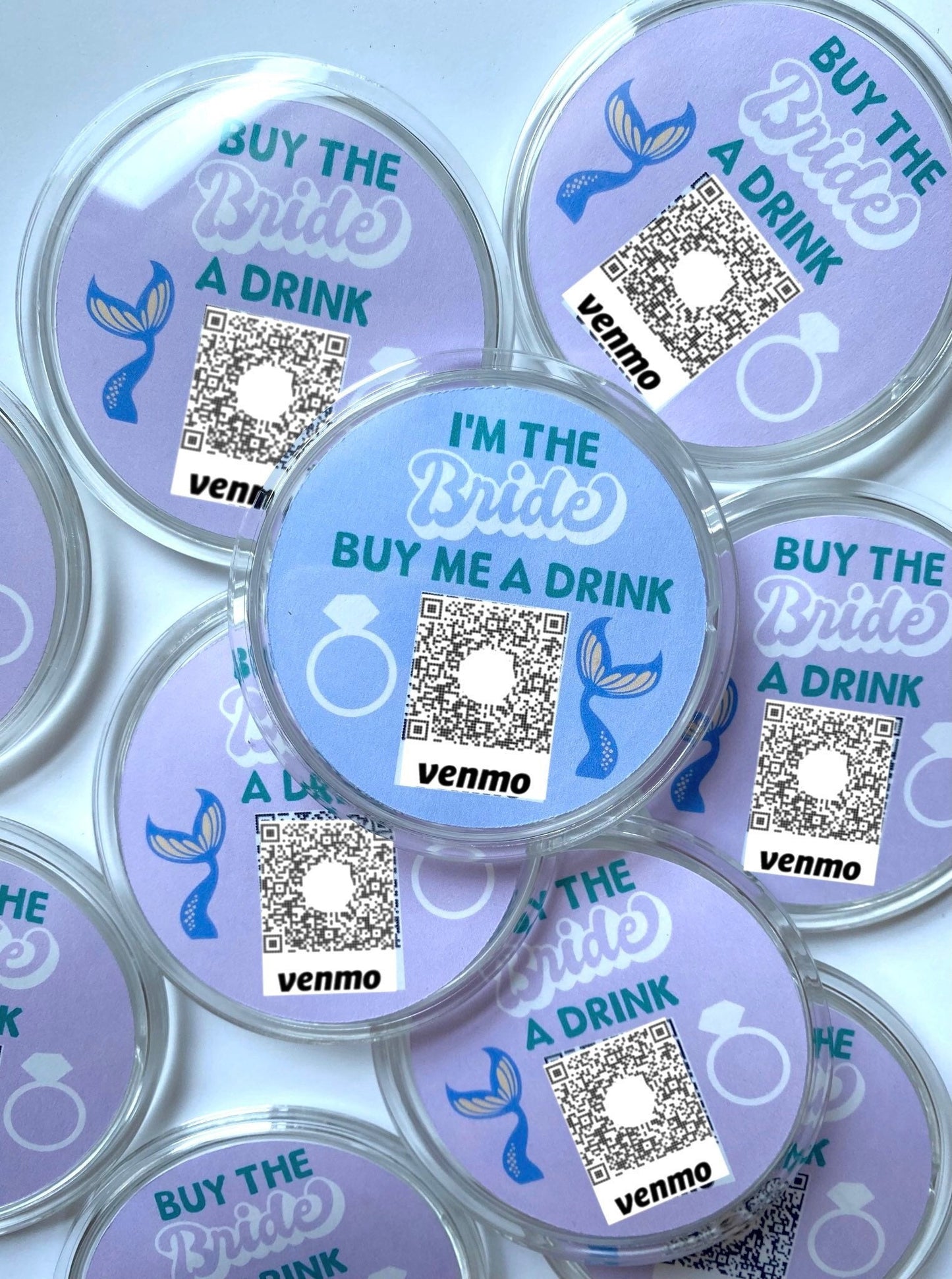 Last Splash Mermaid Theme Buy The Bride A Drink Bachelorette Party Venmo QR Sticker Code Buttons