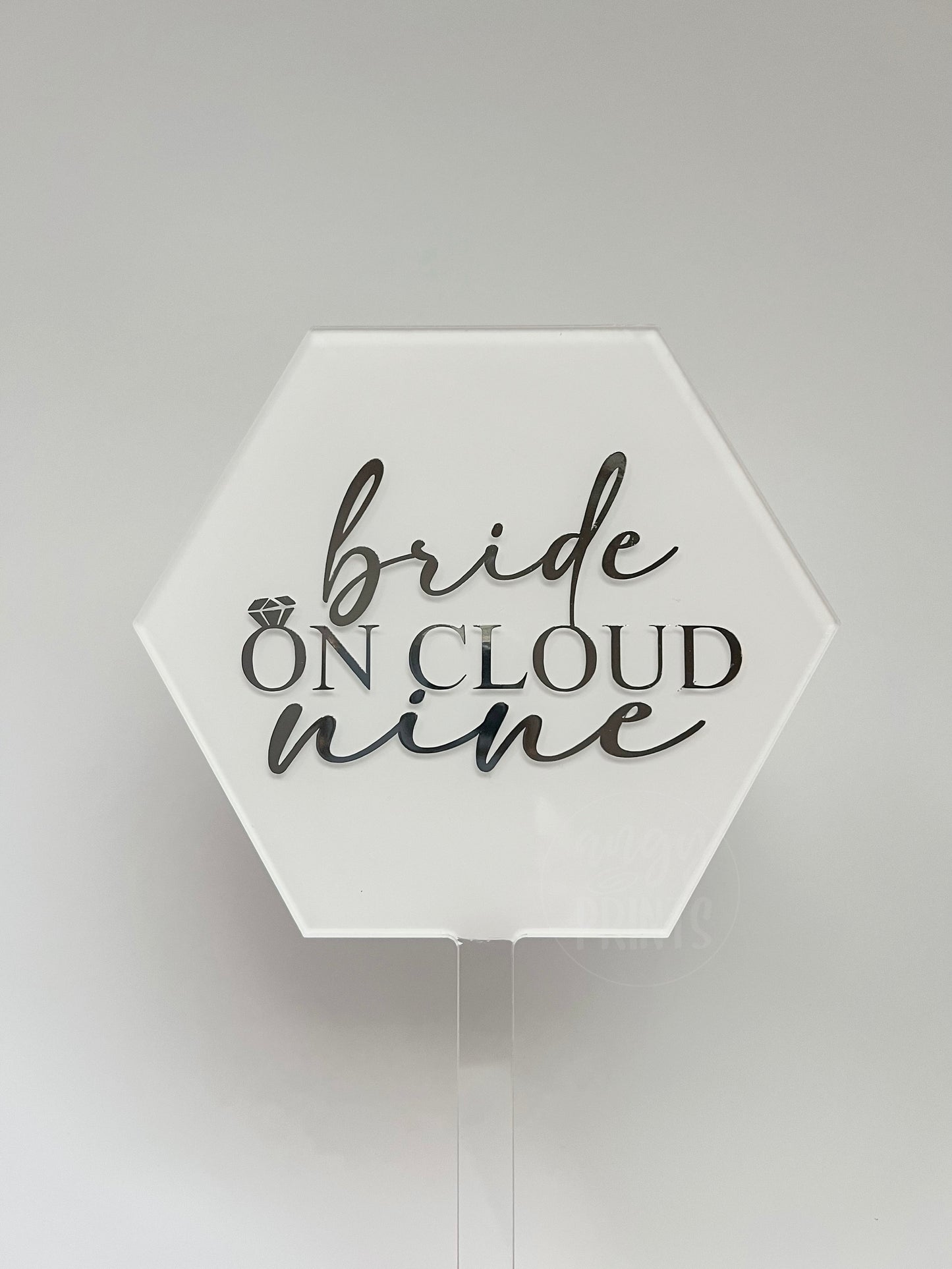 The Bride is on Cloud Nine Acrylic Hexagon Cake Topper Decoration for Bridal Shower, Bachelorette, Engagement Party | Minimalist Cake Topper