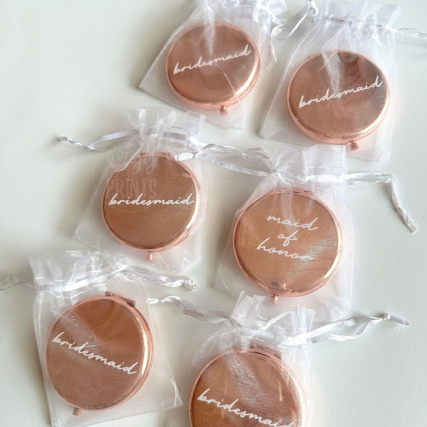 Rose Gold Compact Mirror for Bridesmaid Gift, Maid of Honor Gift, Bridal Shower, Birthday Gift, Cute Pocket Mirror