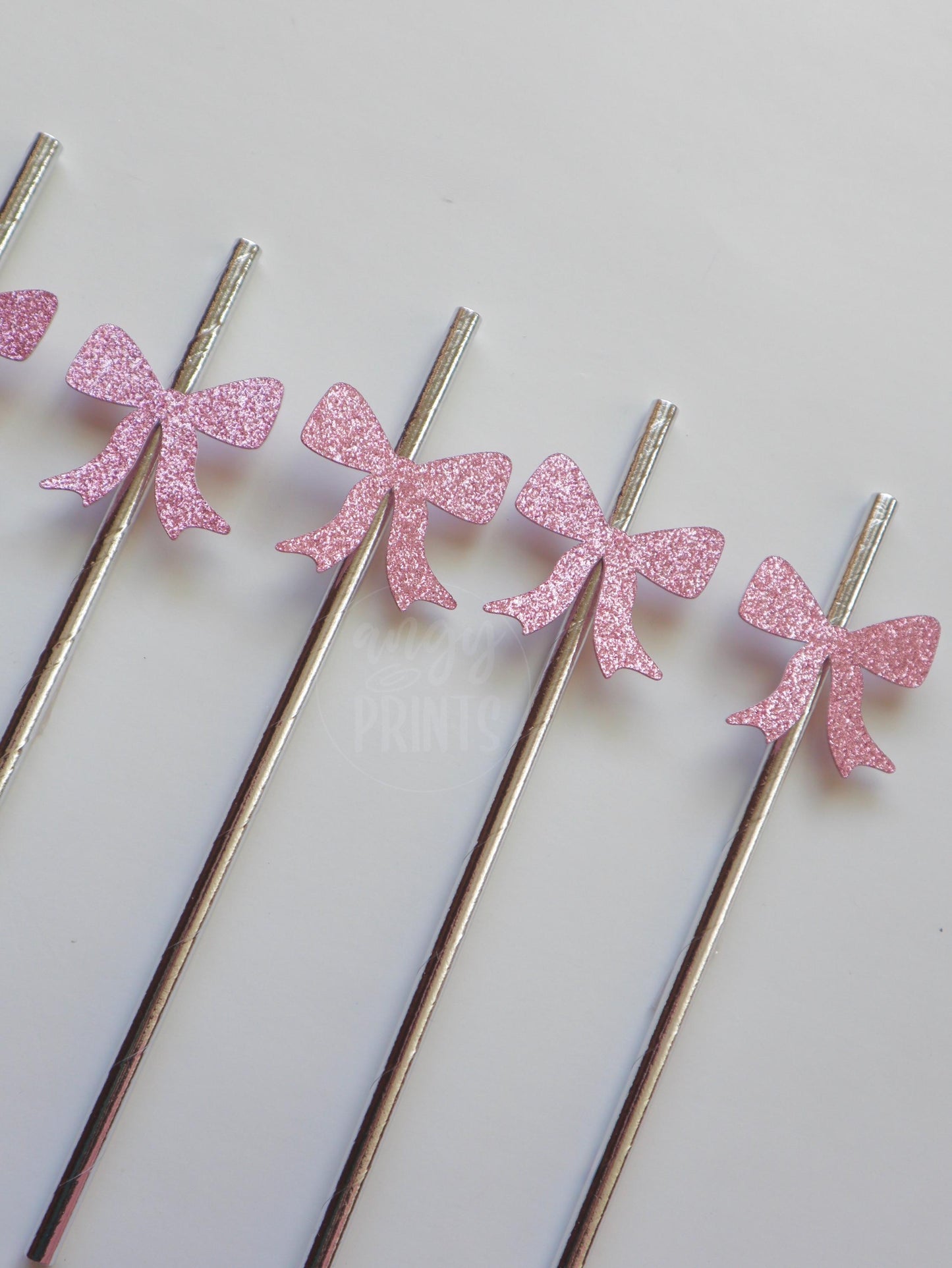 Pink Glitter Bow Shaped Paper Straws for Galentine’s Day Party |Valentine’s Day Decorations | Cute Stylish Drink Accessories | Eco-Friendly