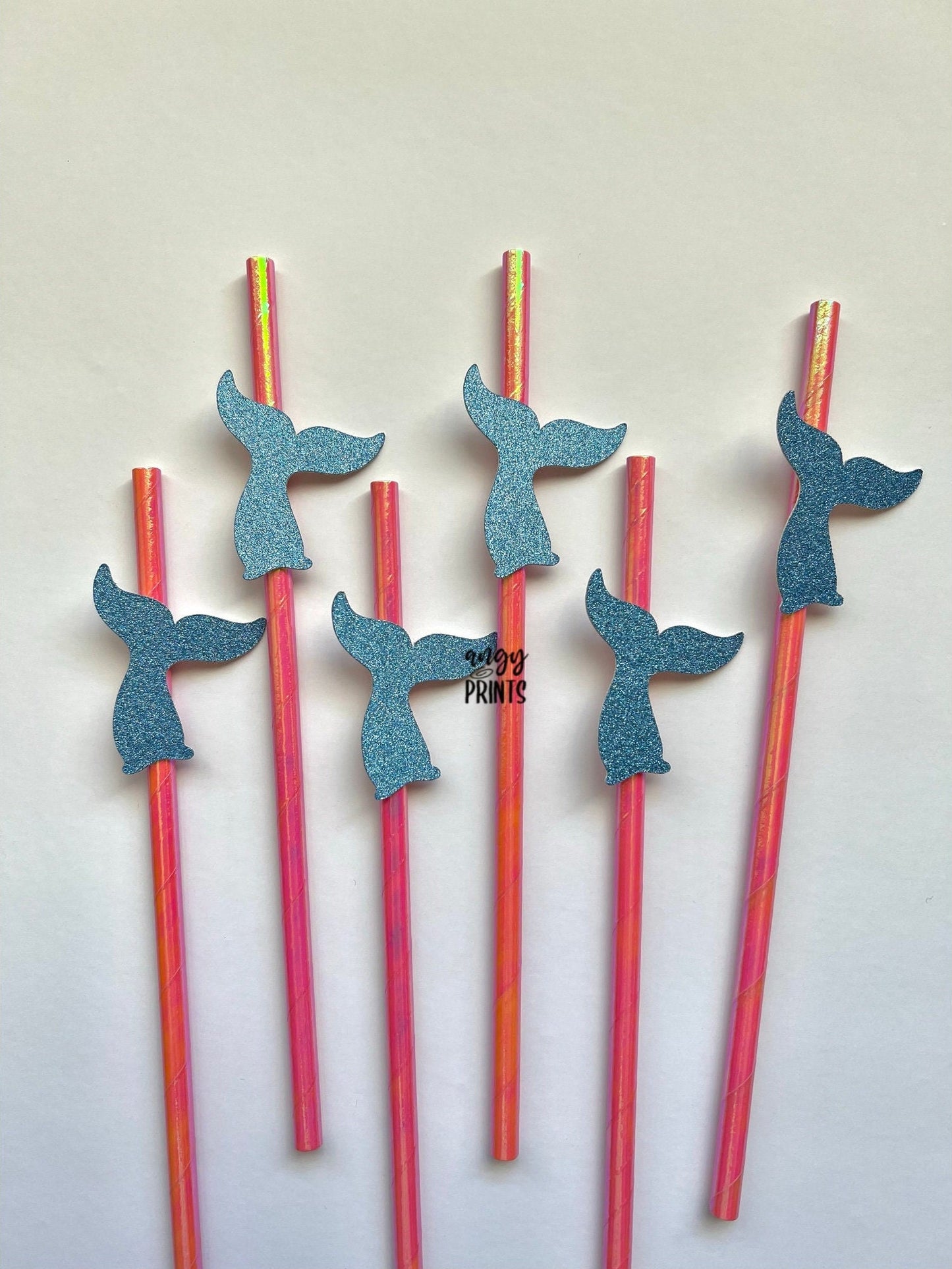 Last Splash Mermaid Tropical Theme Holographic Pink Straws w Glitter Blue Mermaid Tail Confetti for Bachelorette Party, Birthday,