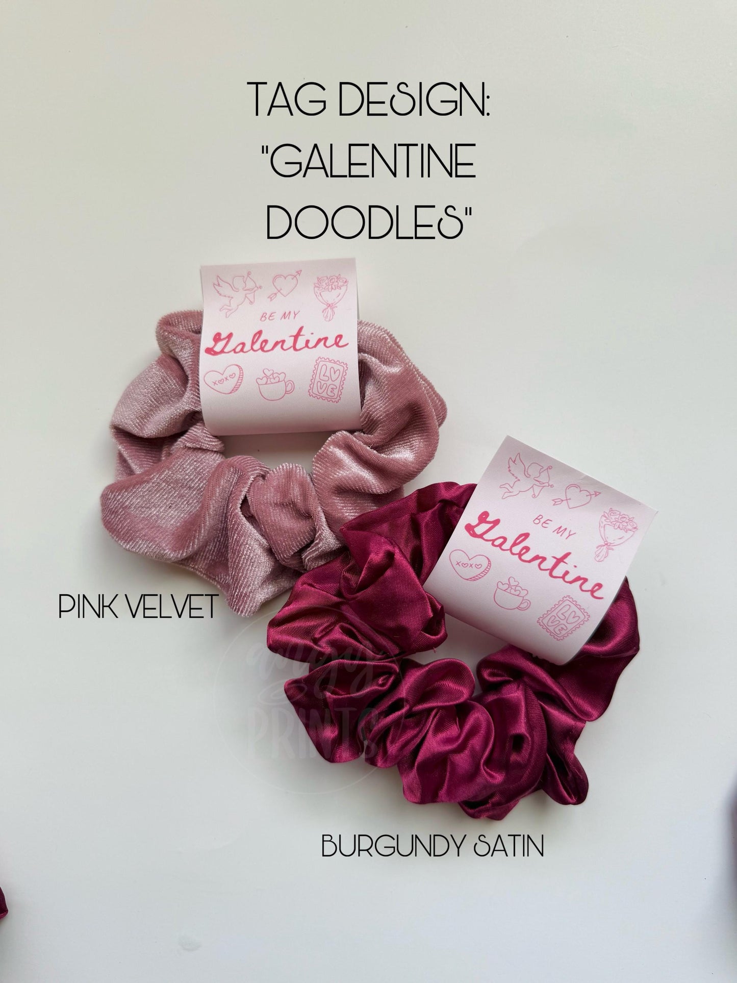Galentine's Day Scrunchies | Pink Velvet | Cute Scrunchies with Tag | Valentines Day Gifts | Party Favors for Gal Pals