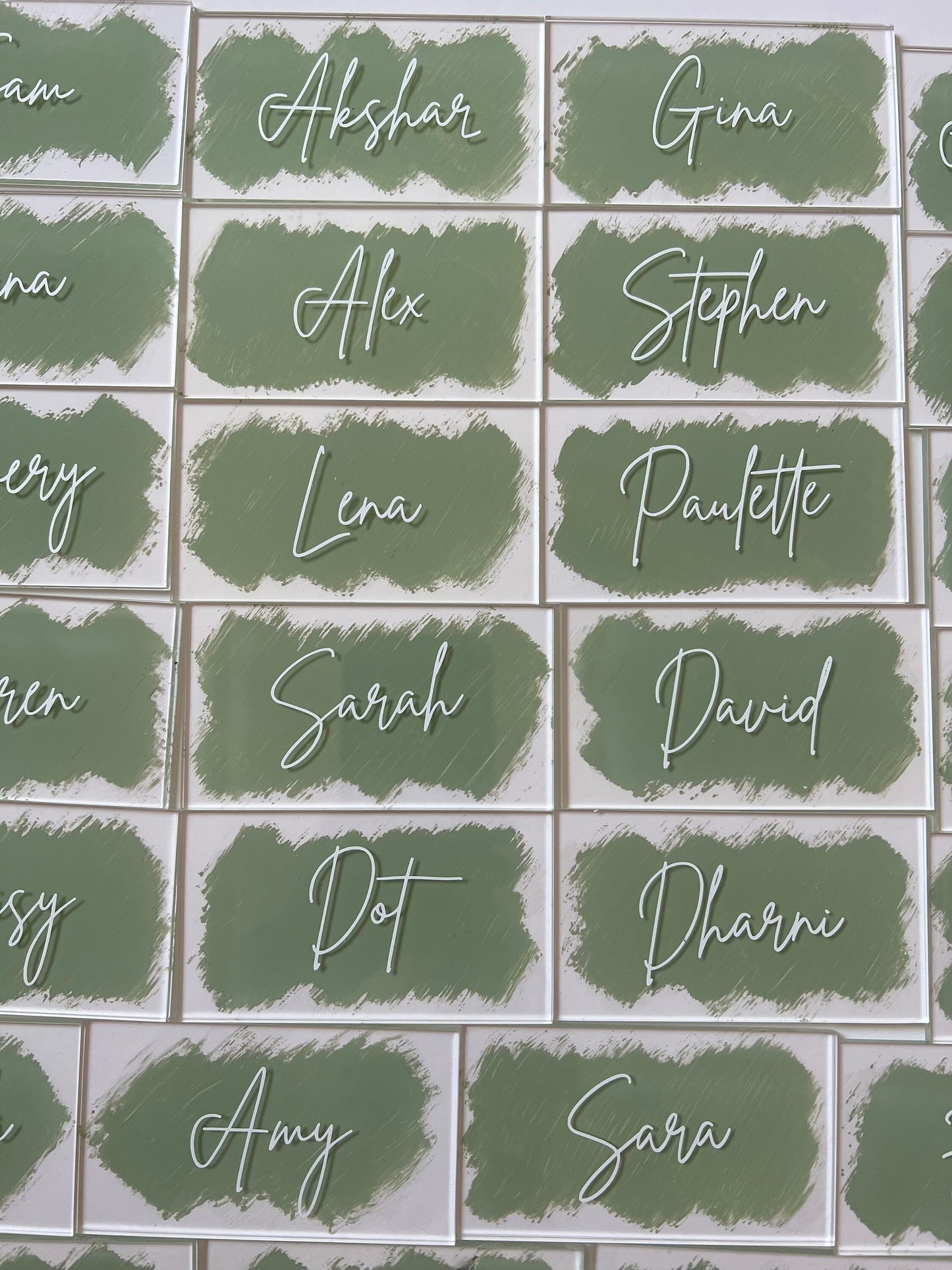 Acrylic Rectangle Name Place Card Personalized Brushed Sage Green for Dinner Party, Events, Birthdays, Bridal Shower, Wedding, Anniversary