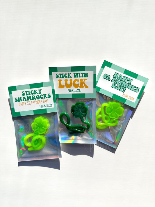 St. Patrick’s Day Sticky Hands Shamrock Party Favor Personalized Classroom Gift with Tag |  Kids Favors for St Pats Day Party | Gifts