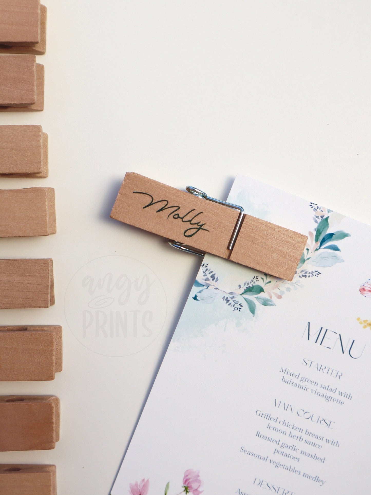Wooden Clothespin Name Place Card Personalized Dark Green for Dinner Party, Events, Birthdays, Bridal Shower, Wedding, Anniversary