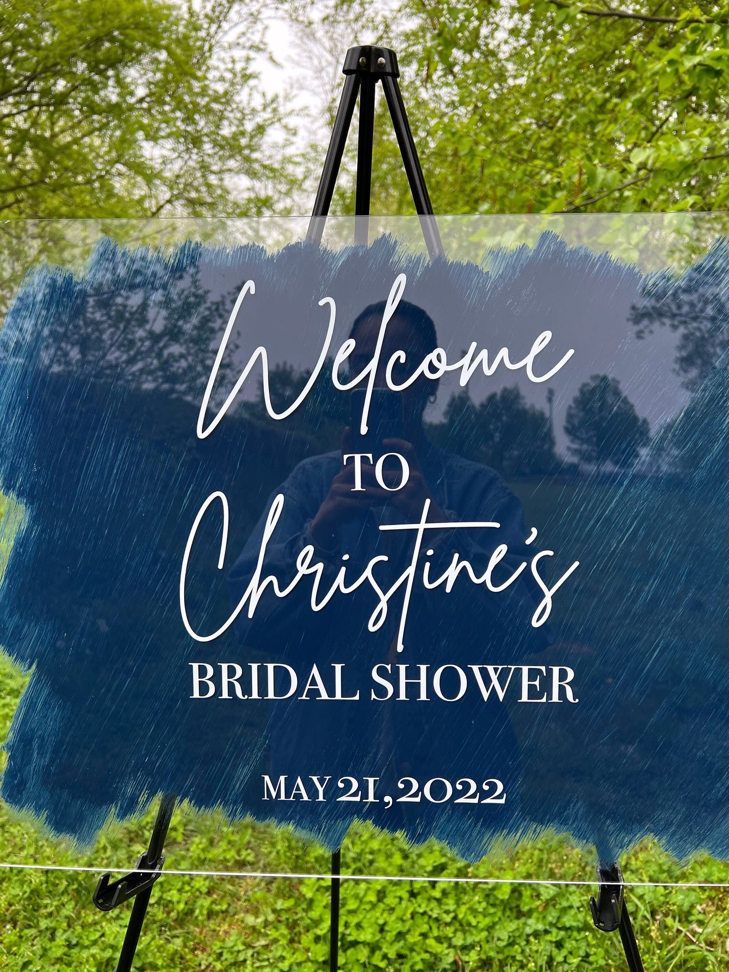 Custom Welcome Bridal Shower Sign Acrylic Navy for Wedding, Bridal Shower, Birthday | Event Signage | Welcome Sign | Clear Acrylic Sign