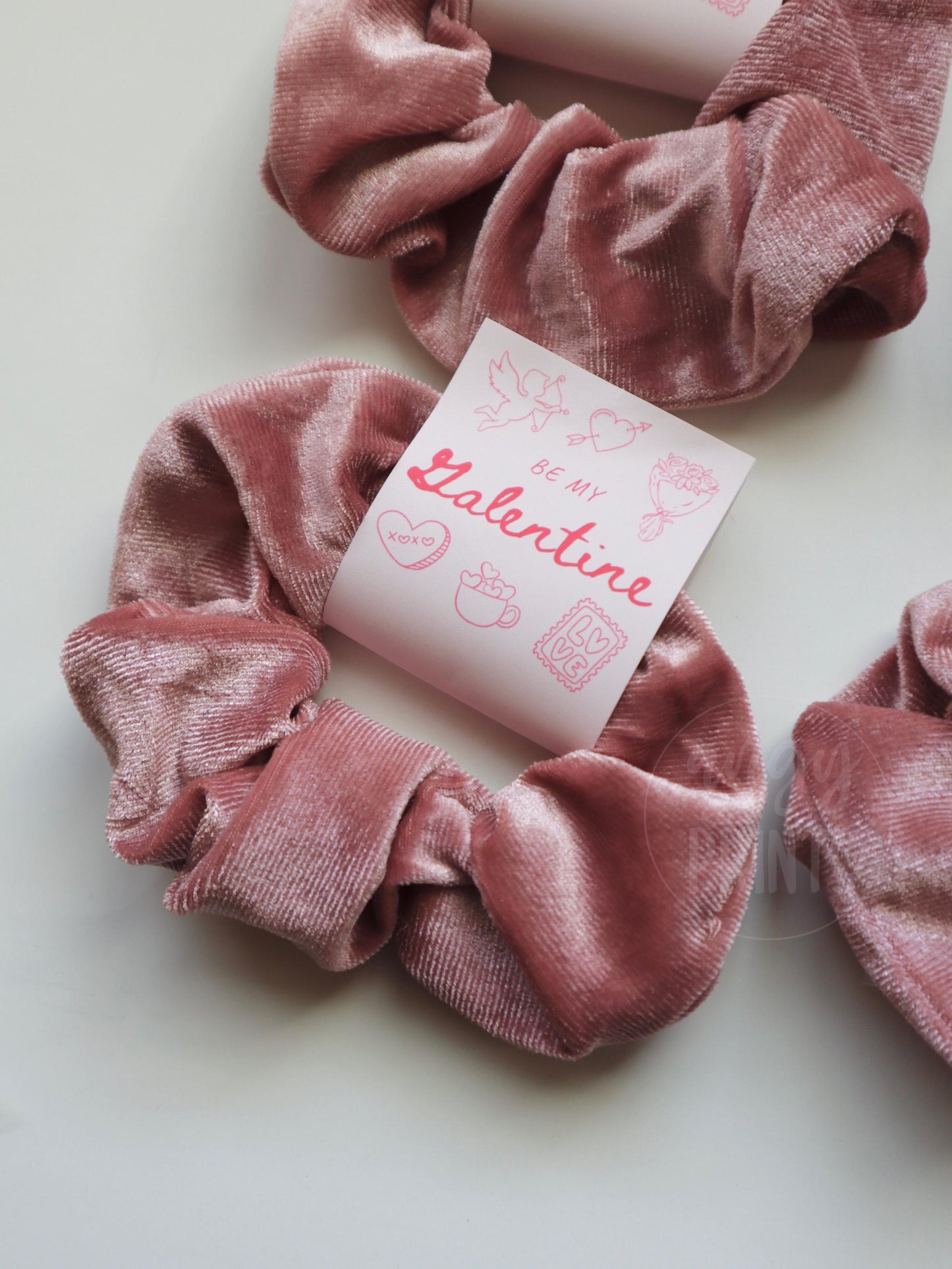 Galentine's Day Scrunchies | Pink Velvet | Cute Scrunchies with Tag | Valentines Day Gifts | Party Favors for Gal Pals