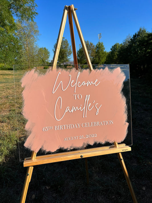 Custom Welcome Sign Acrylic Pink for Birthday, Wedding, Bridal Shower,  | Event Signage | Welcome Sign | Clear Acrylic Sign