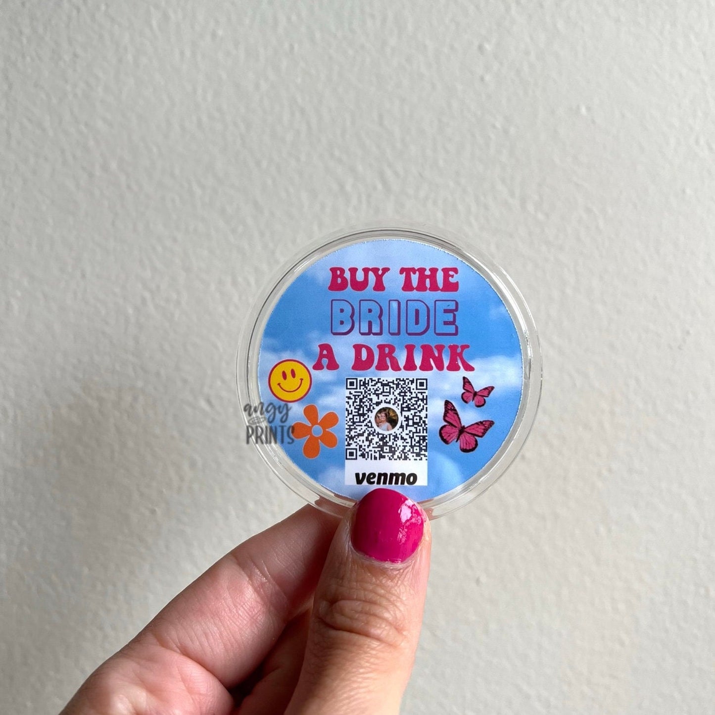 Y2K Theme Bachelorette Party Buy The Bride A Drink Venmo QR Sticker Code Buttons