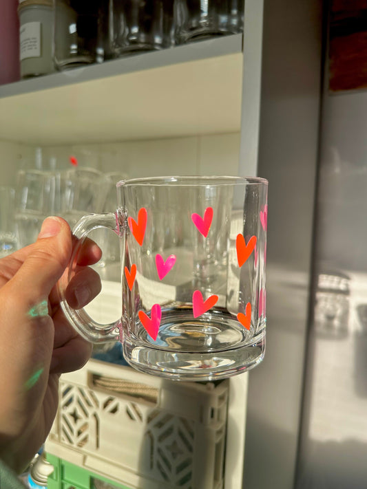 Valentines Day Clear Glass Heart Mug for Coffee Tea | Galentine, Gifts for Her, Cute Heart Cups