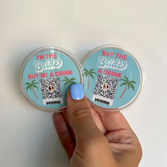 Tropical Palm Tree Bachelorette Party Buy The Bride A Drink Venmo QR Sticker Code Buttons