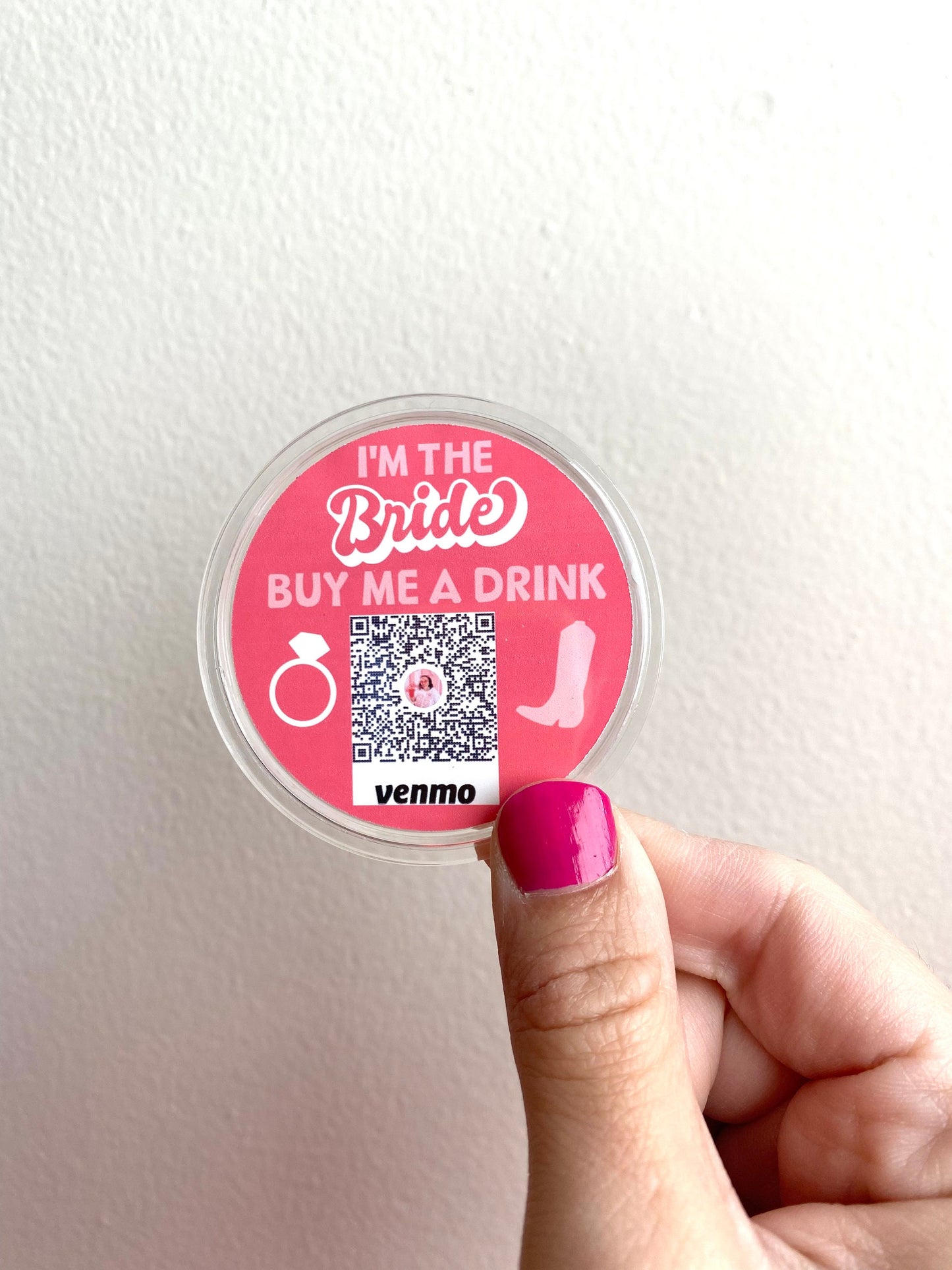 Western Theme Bachelorette Party Buy The Bride A Drink Venmo QR Sticker Code Buttons