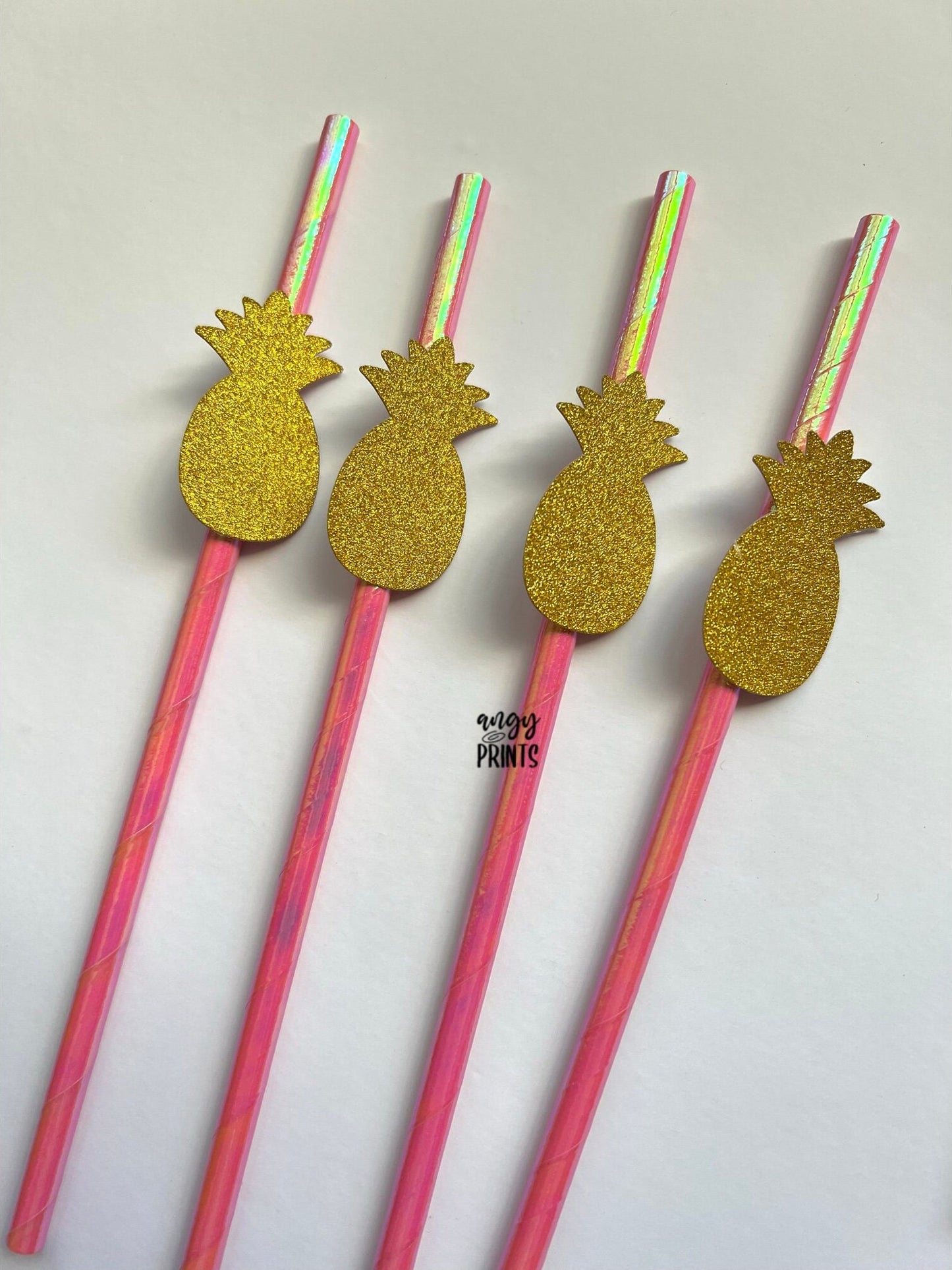 Final Fiesta Pineapple Tropical Theme Holographic Pink Straws w Glitter Gold Pineapple Confetti for Bachelorette Party, Birthday,