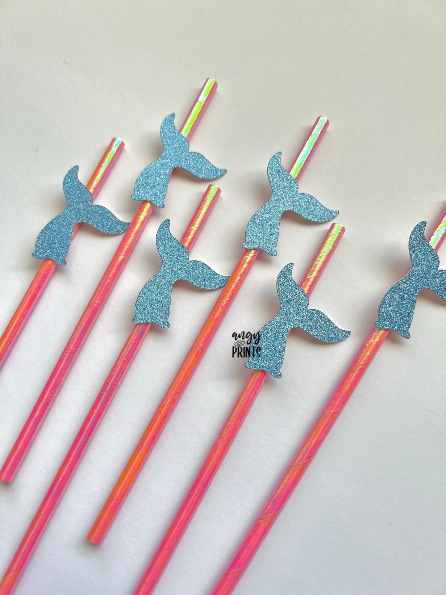 Last Splash Mermaid Tropical Theme Holographic Pink Straws w Glitter Blue Mermaid Tail Confetti for Bachelorette Party, Birthday,