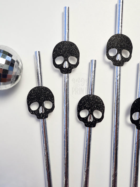 Til Death Do Us Party Glitter Black Skeleton Paper Straws Spooky Halloween 2024 | Bachelorette Party, RIP Single Life | Halloween Party