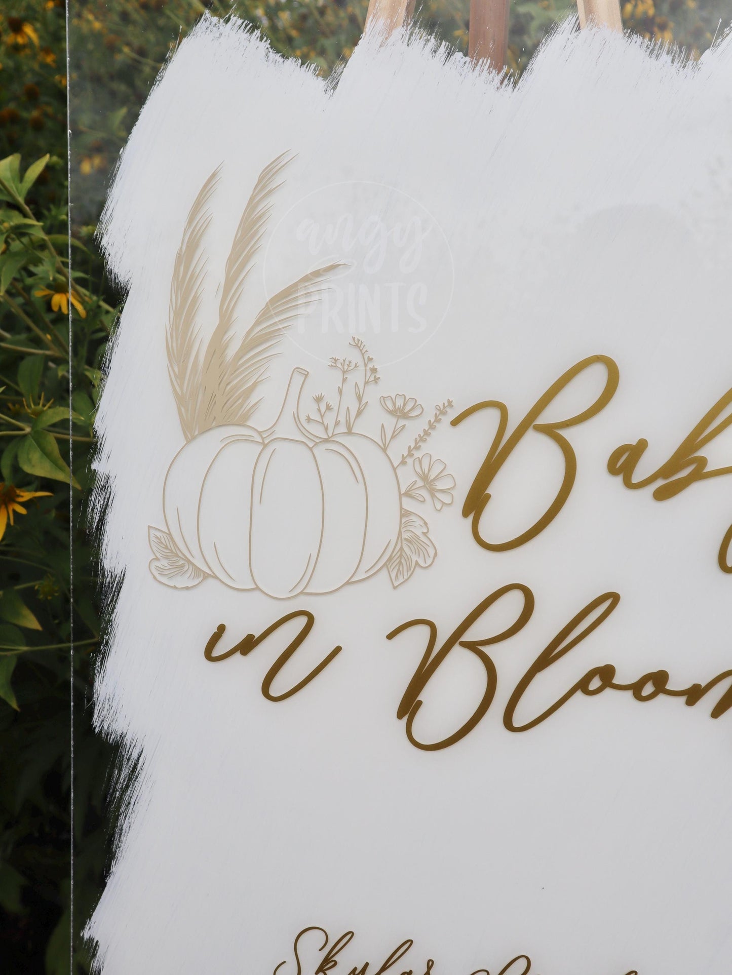 Baby in Bloom Pumpkin Fall Boho Pampas Acrylic Sign White Gold Sign for Baby Shower | Baby Welcome Sign | Welcome Sign | Clear Acrylic Sign