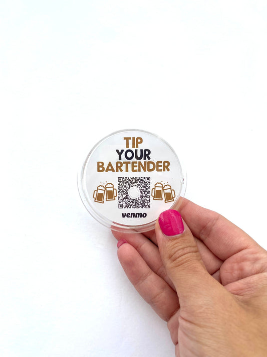 Tip Your Bartender Venmo QR Sticker Code Button Beer Gold & Black Theme