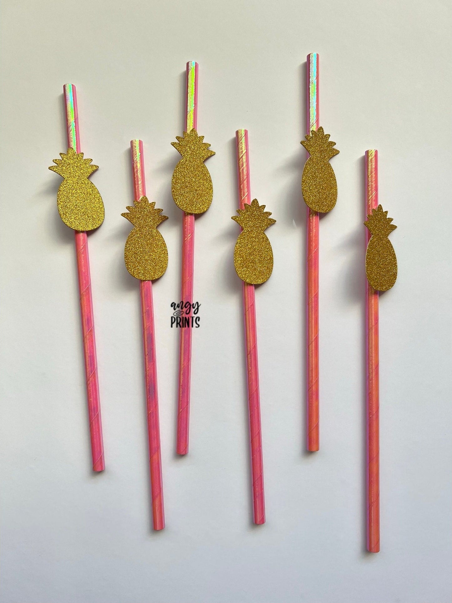 Final Fiesta Pineapple Tropical Theme Holographic Pink Straws w Glitter Gold Pineapple Confetti for Bachelorette Party, Birthday,