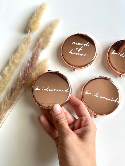 Rose Gold Compact Mirror for Bridesmaid Gift, Maid of Honor Gift, Bridal Shower, Birthday Gift, Cute Pocket Mirror