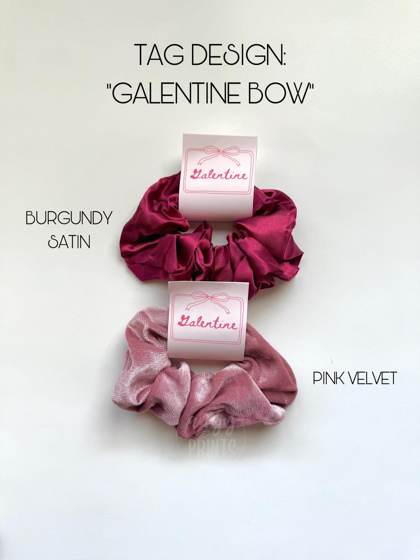 Galentine's Day Scrunchies | Pink Velvet | Cute Scrunchies with Tag | Valentines Day Gifts | Party Favors for Gal Pals