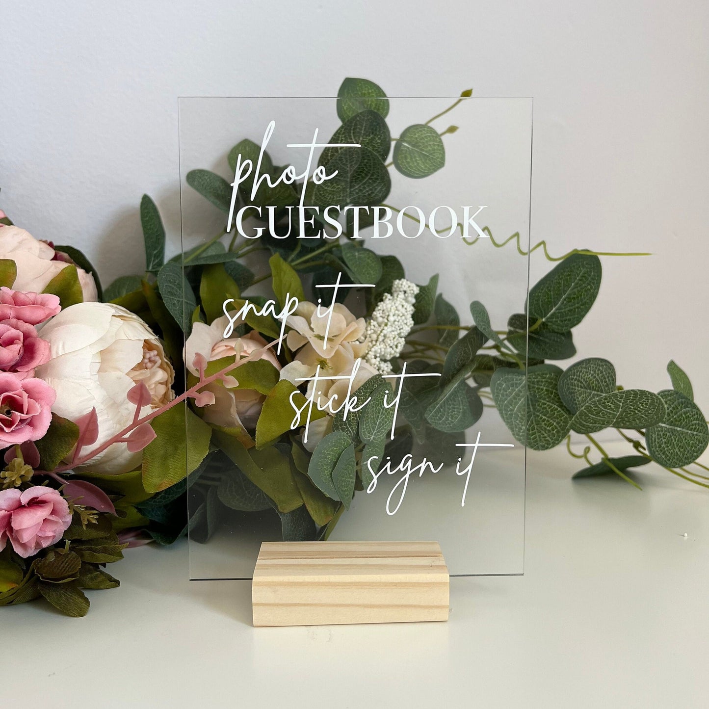 Photo Guestbook Acrylic Painted Sign 5x7 Snap It Stick It Sign It for Wedding, Birthday, Anniversary,