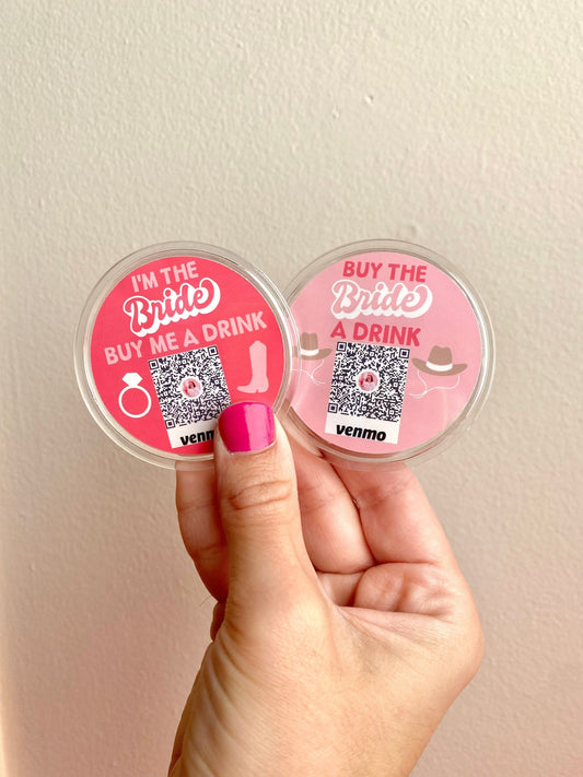 Western Theme Bachelorette Party Buy The Bride A Drink Venmo QR Sticker Code Buttons