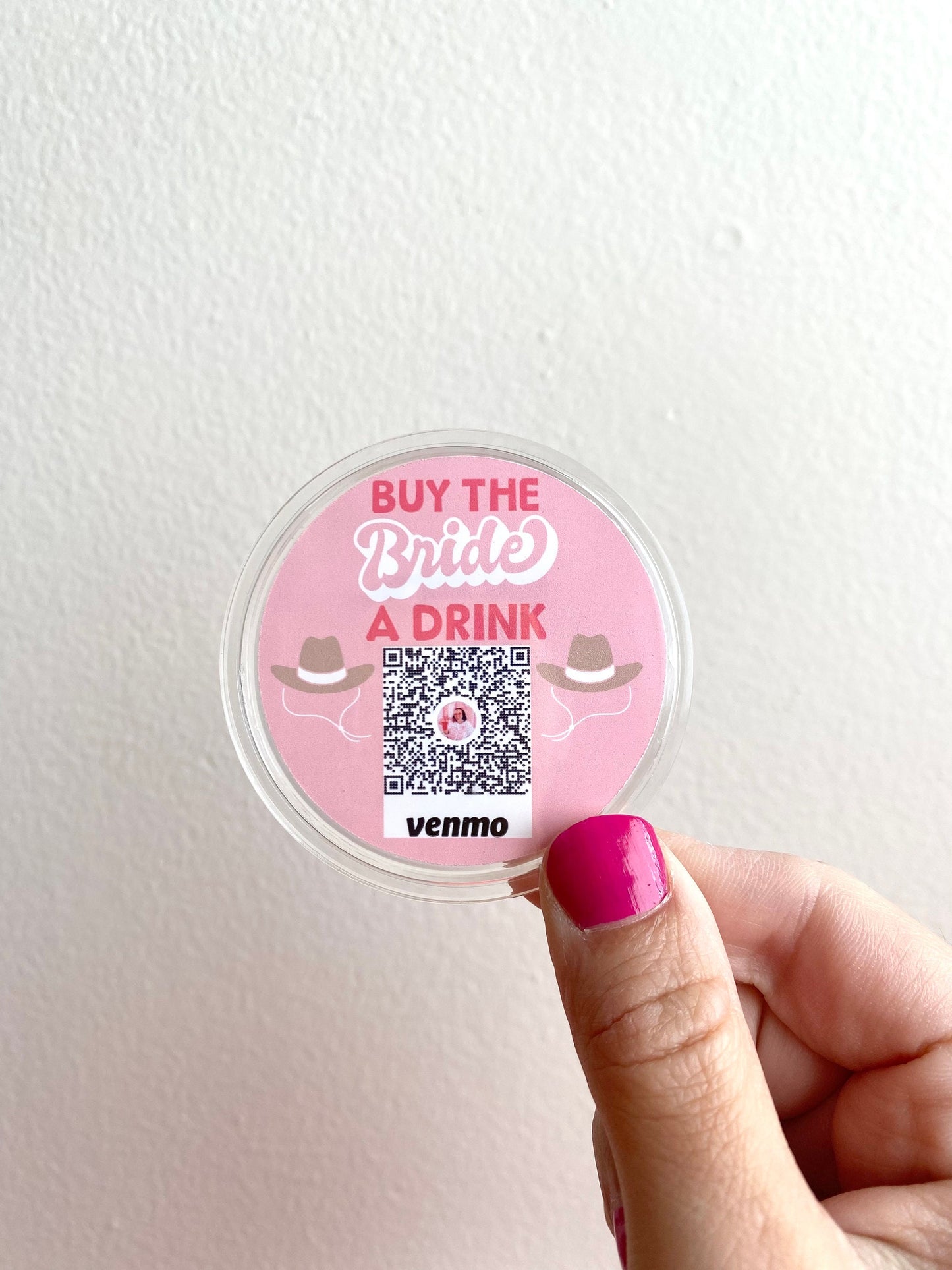 Western Theme Bachelorette Party Buy The Bride A Drink Venmo QR Sticker Code Buttons