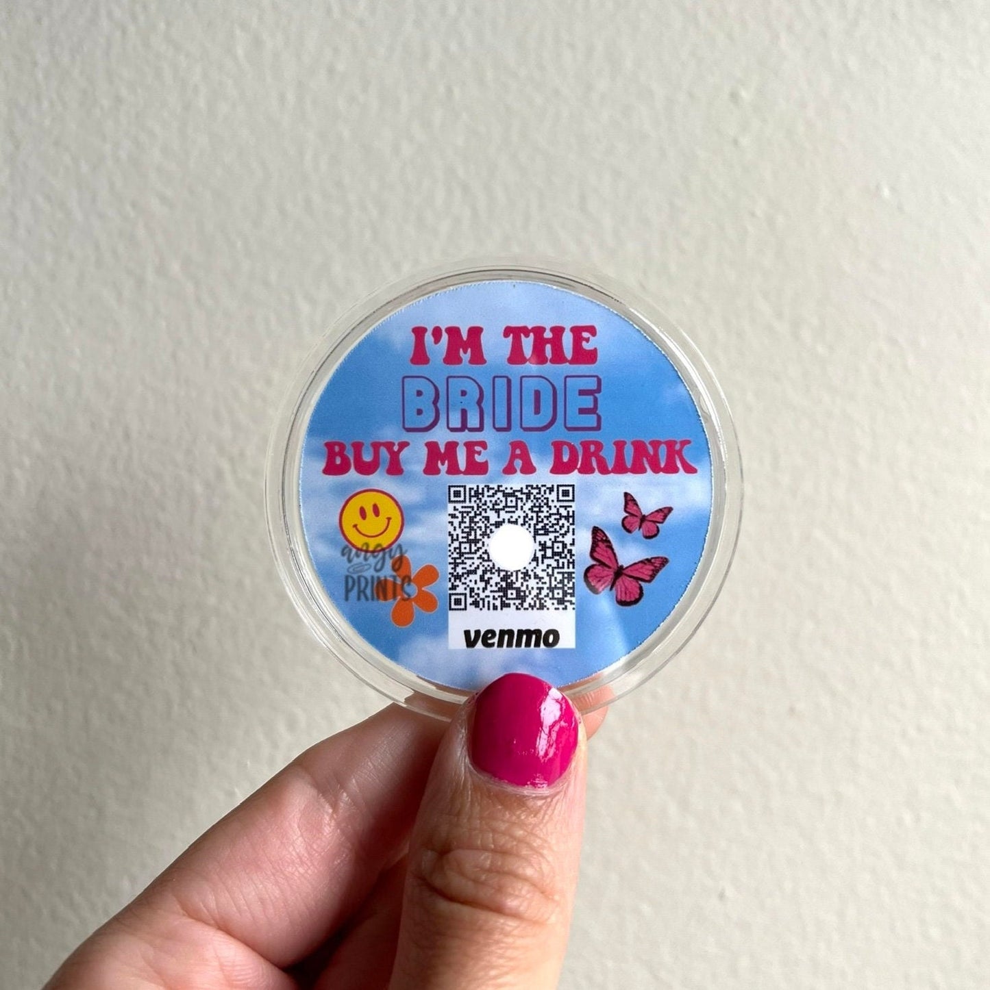 Y2K Theme Bachelorette Party Buy The Bride A Drink Venmo QR Sticker Code Buttons