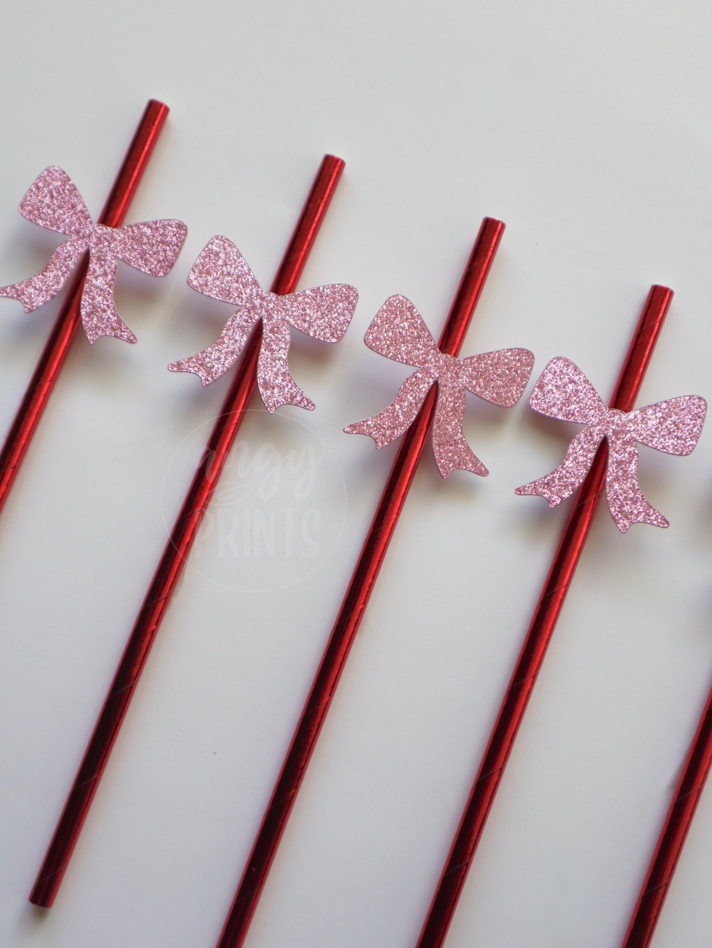 Pink Glitter Bow Shaped Paper Straws for Galentine’s Day Party |Valentine’s Day Decorations | Cute  Stylish Drink Accessories | Eco-Friendly
