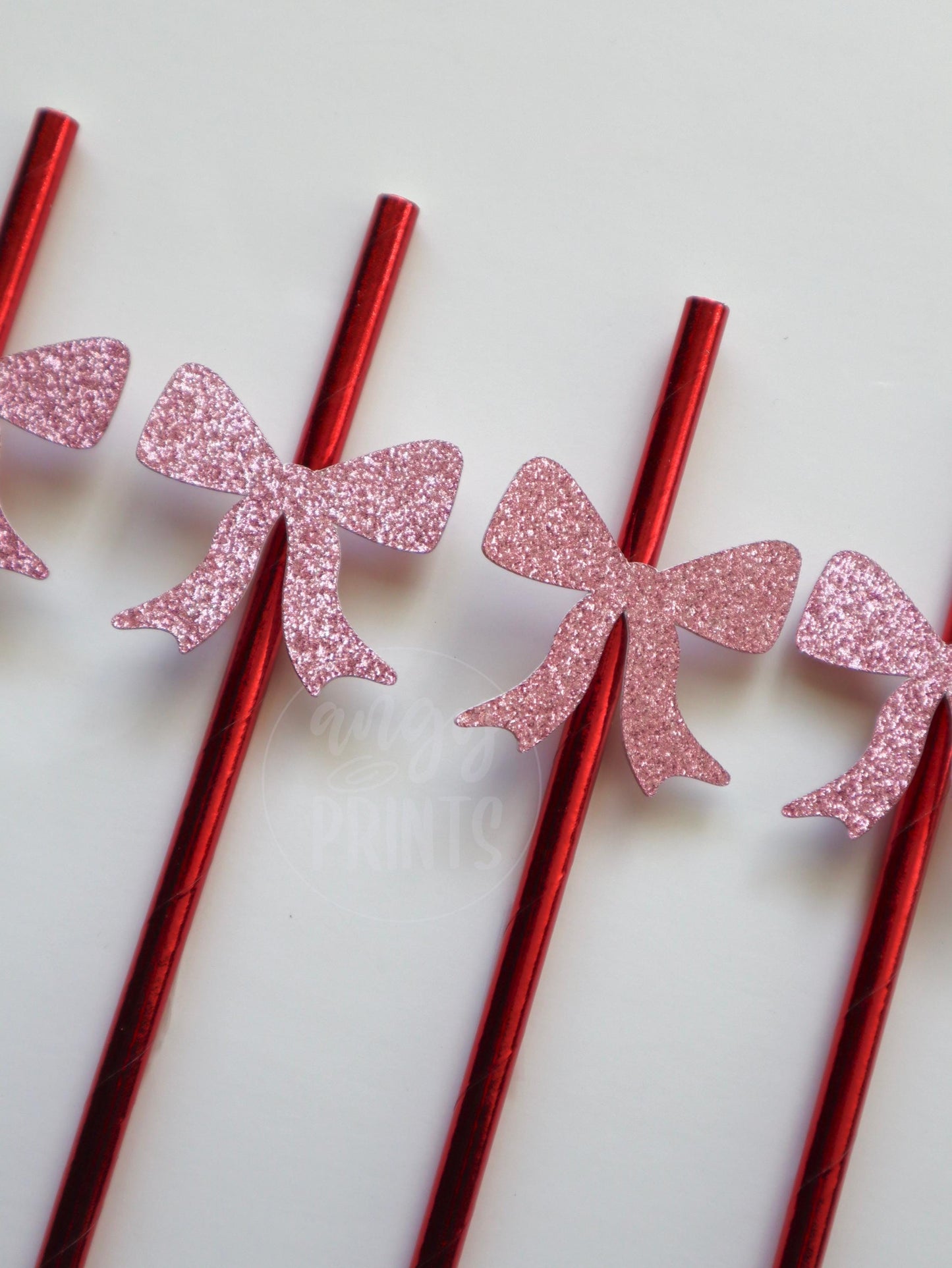 Pink Glitter Bow Shaped Paper Straws for Galentine’s Day Party |Valentine’s Day Decorations | Cute  Stylish Drink Accessories | Eco-Friendly