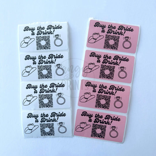 Last Rodeo Buy the Bride a Drink QR Code Sticker Thermal Labels for Bachelorette Party Nashville Western Theme