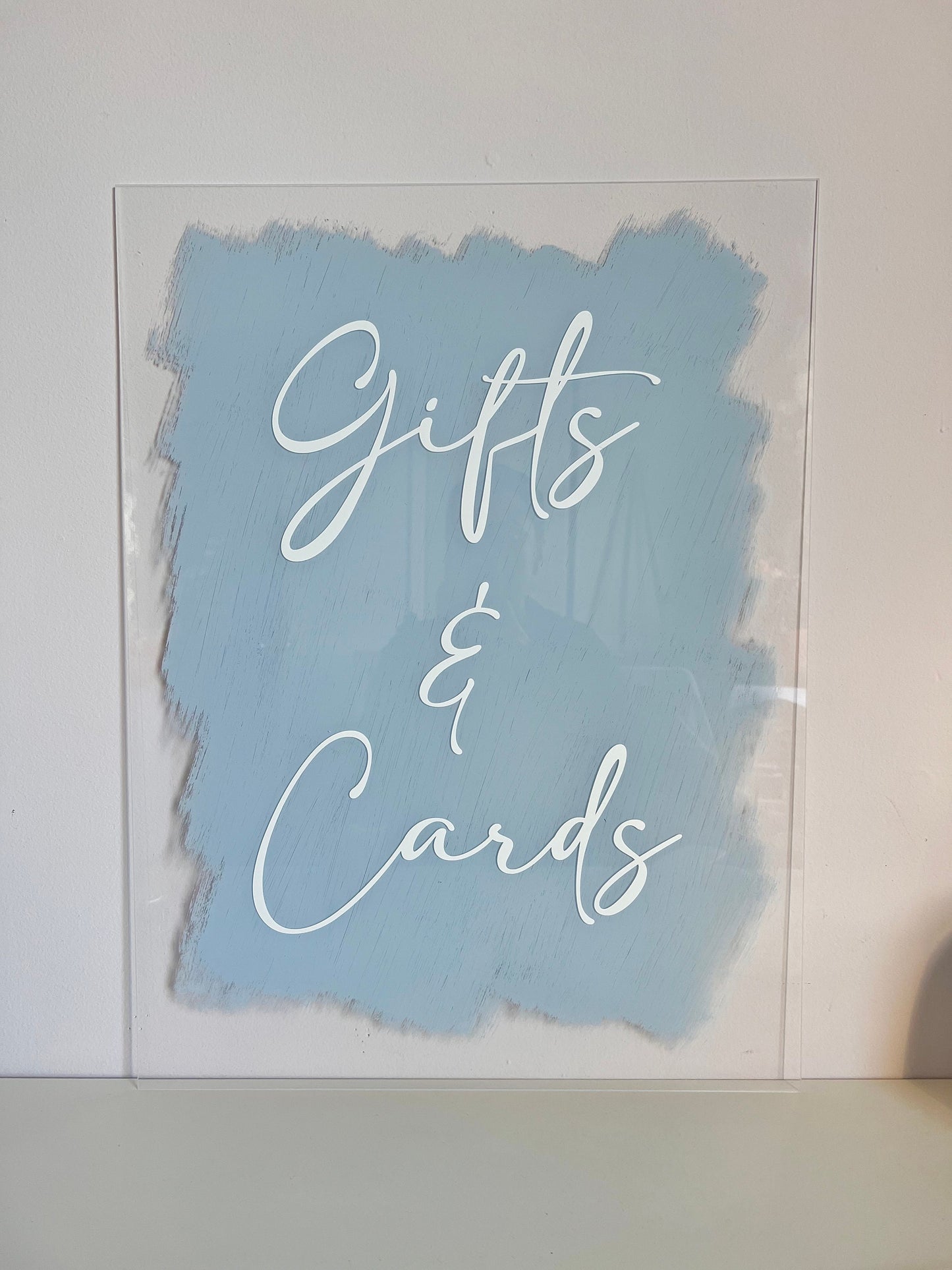 Gifts and Cards Sign Acrylic Dusty Blue for Baby Shower, Wedding, Bridal Shower, Birthday, Anniversary Welcome Sign | Clear Acrylic Sign