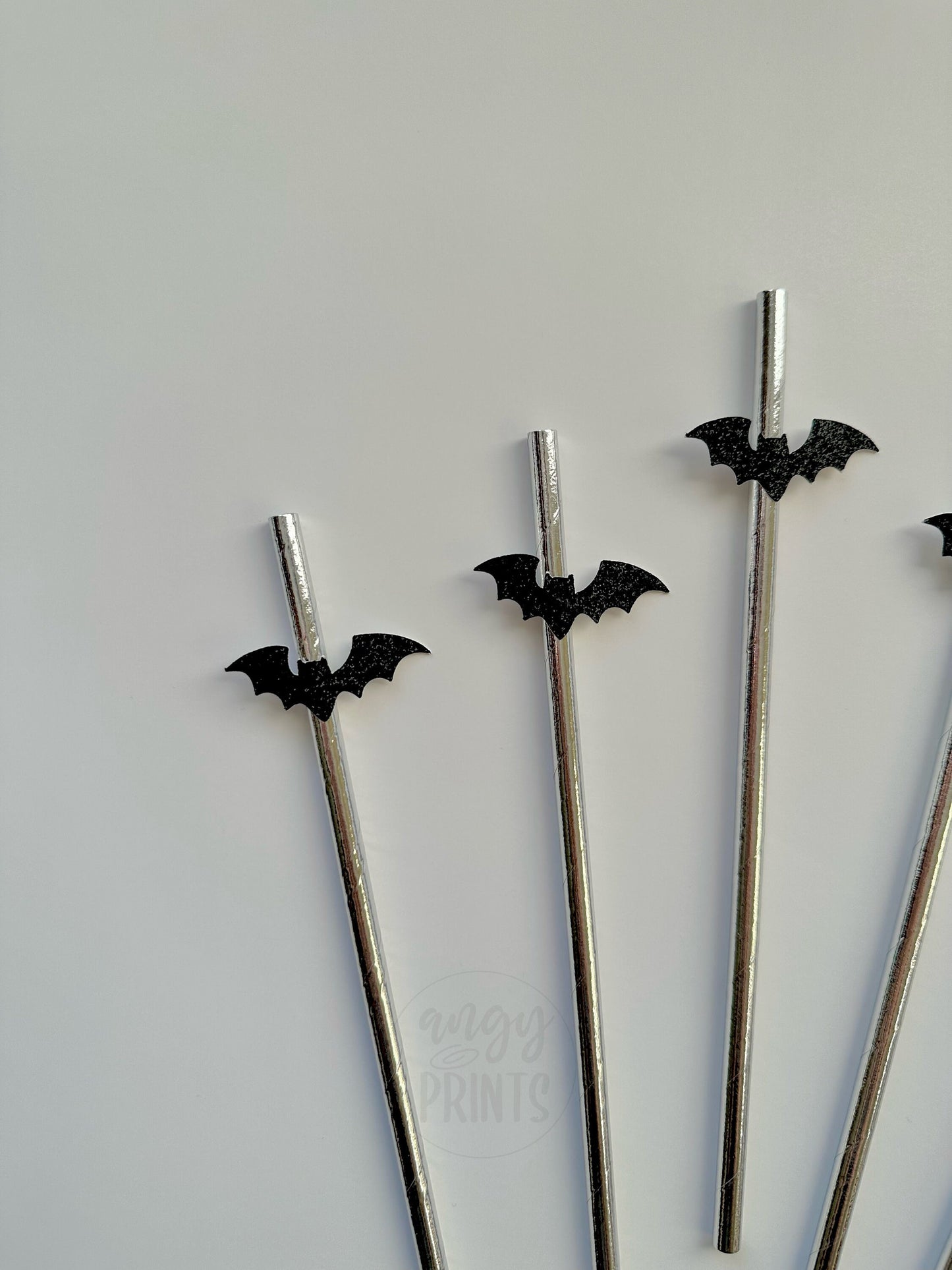 Bat Halloween Straws | Spooky Till Death Do Us Party Theme Metallic Silver Paper Straws Bachelorette Party, Birthday Party Halloween Party