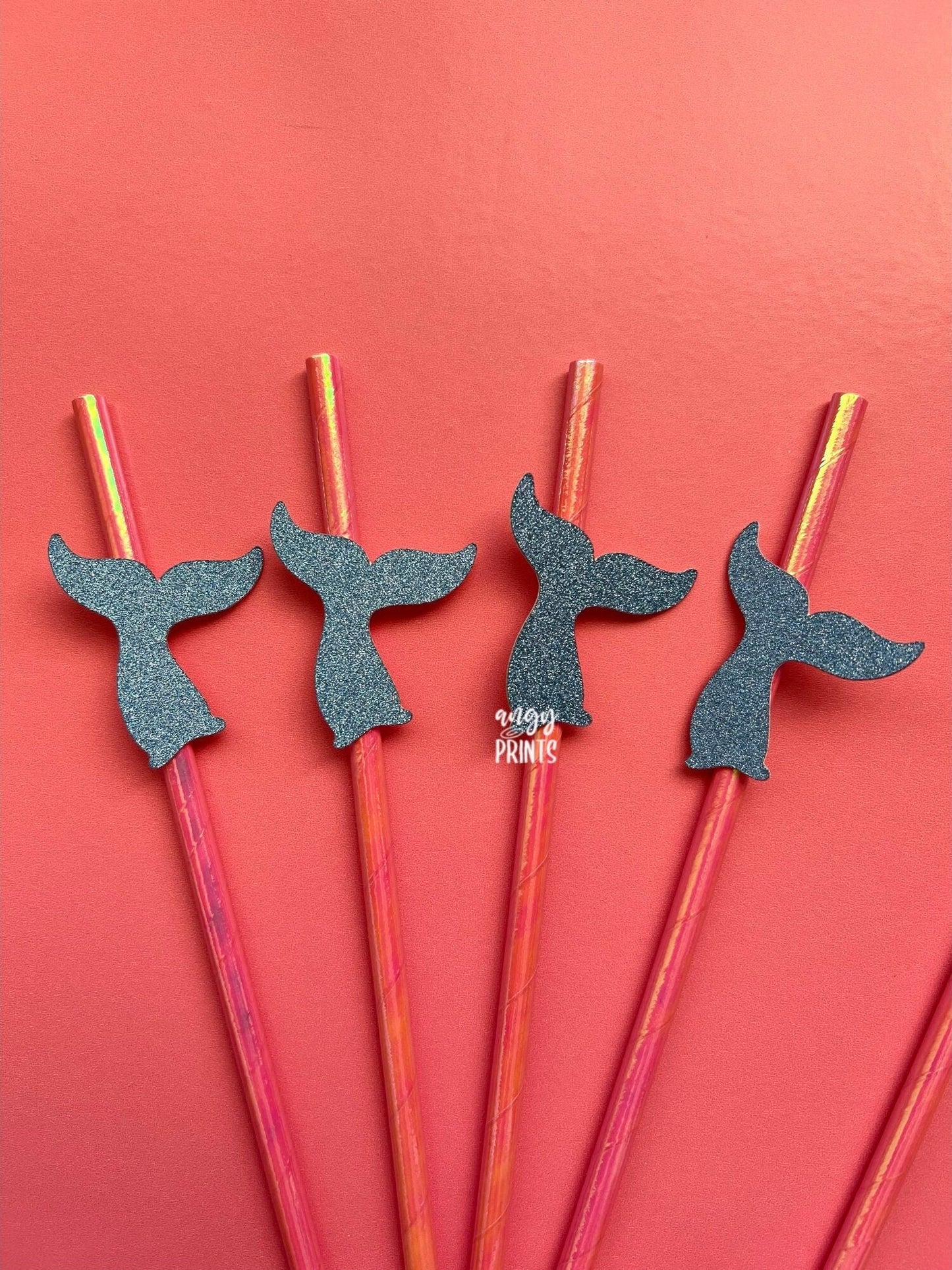 Last Splash Mermaid Tropical Theme Holographic Pink Straws w Glitter Blue Mermaid Tail Confetti for Bachelorette Party, Birthday,