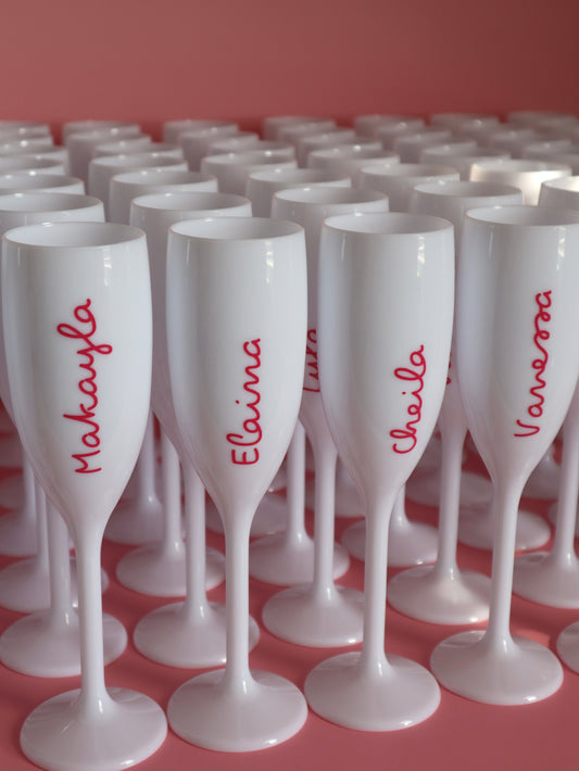 Bachelorette Party White Champagne Flutes