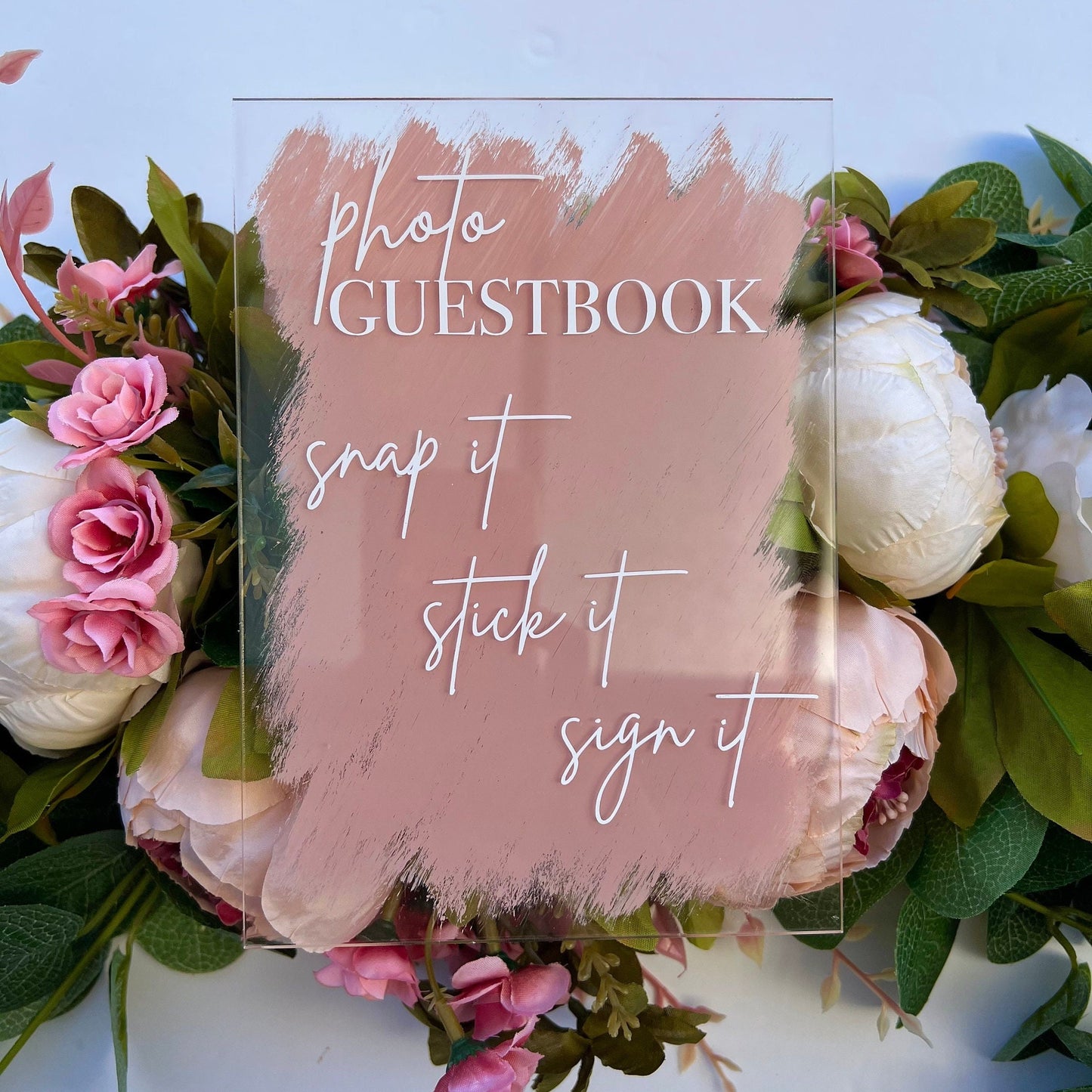 Photo Guestbook Acrylic Painted Sign 5x7 Snap It Stick It Sign It for Wedding, Birthday, Anniversary,