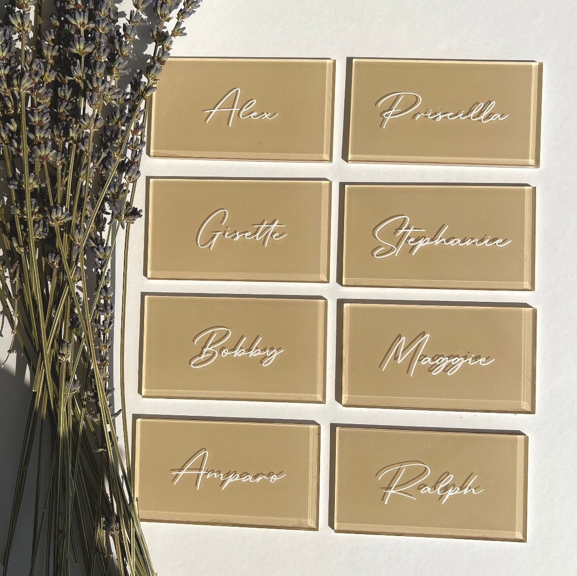Acrylic Rectangle Name Place Card Personalized Minimalist Solid Beige Cream Color for Dinner Party, Events, Birthday, Bridal Shower, Wedding