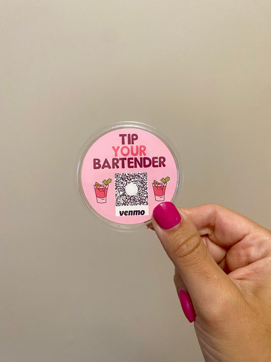 Tip Your Bartender Venmo QR Sticker Code Button Pink