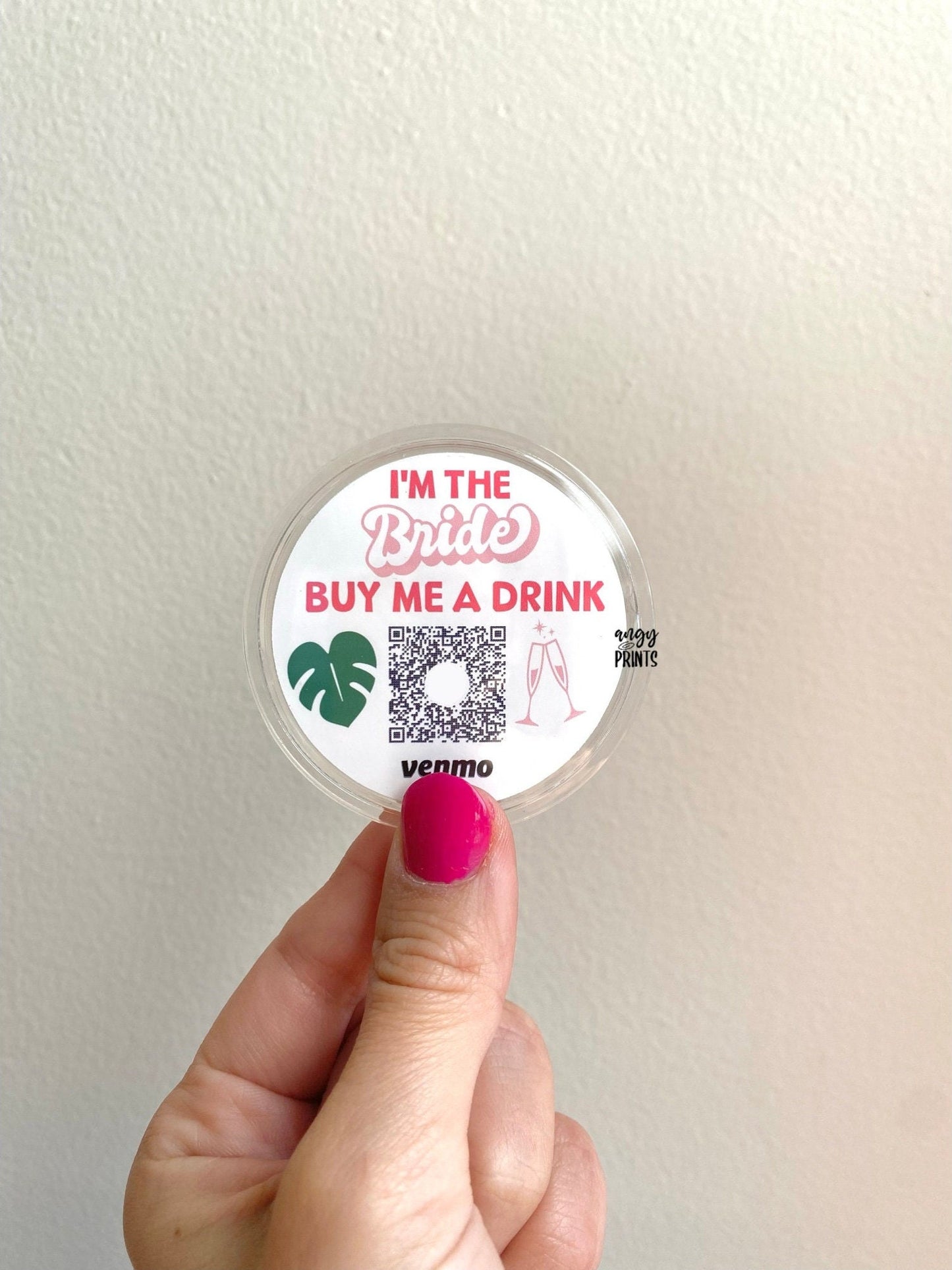 Tropical Leaf & Champagne Bachelorette Party Venmo QR Sticker Code Buttons