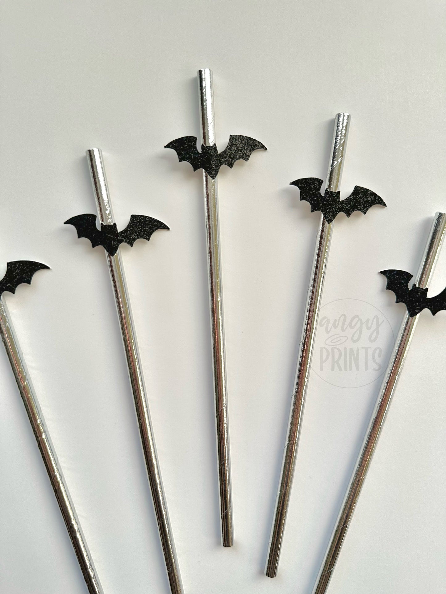 Bat Halloween Straws | Spooky Till Death Do Us Party Theme Metallic Silver Paper Straws Bachelorette Party, Birthday Party Halloween Party