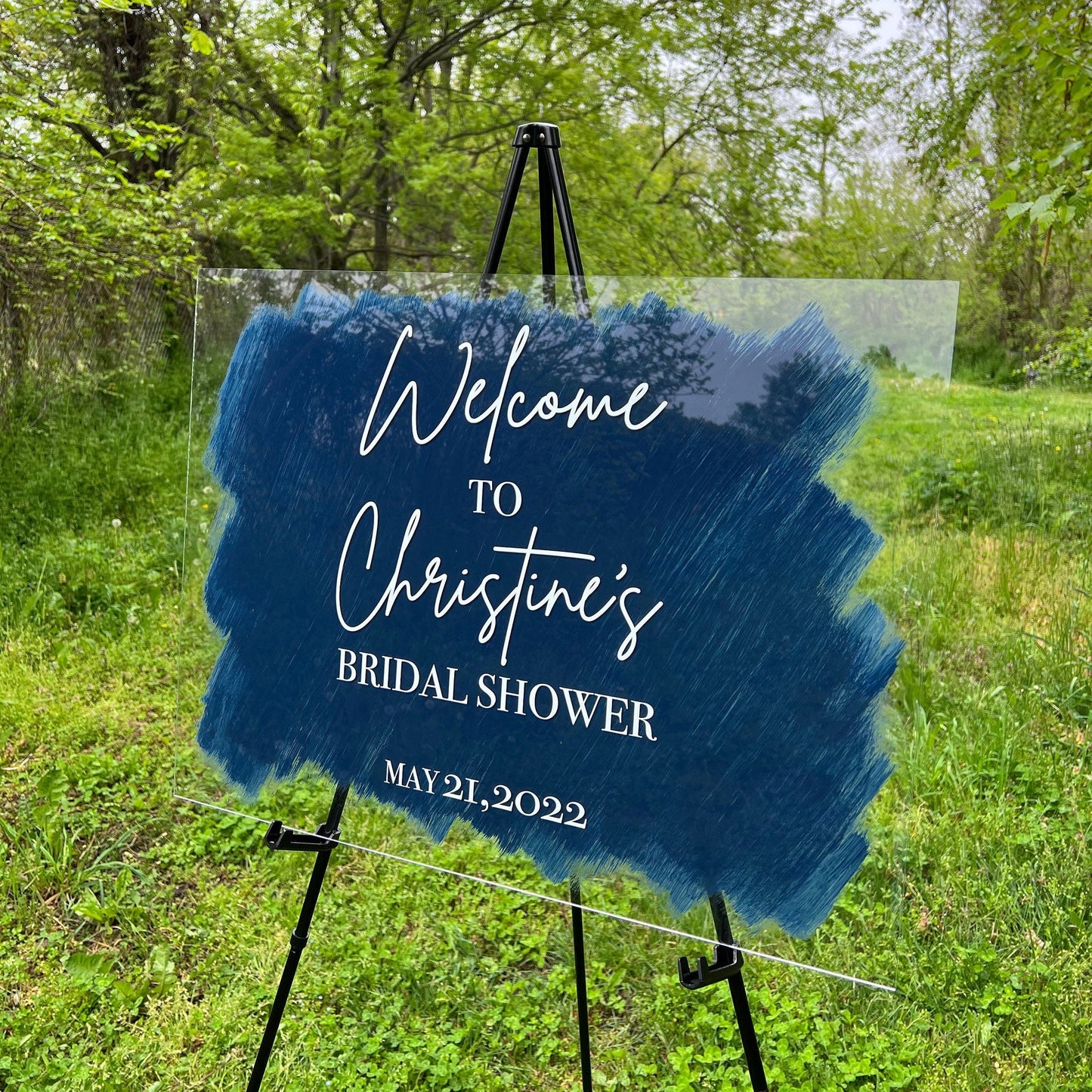Custom Welcome Bridal Shower Sign Acrylic Navy for Wedding, Bridal Shower, Birthday | Event Signage | Welcome Sign | Clear Acrylic Sign