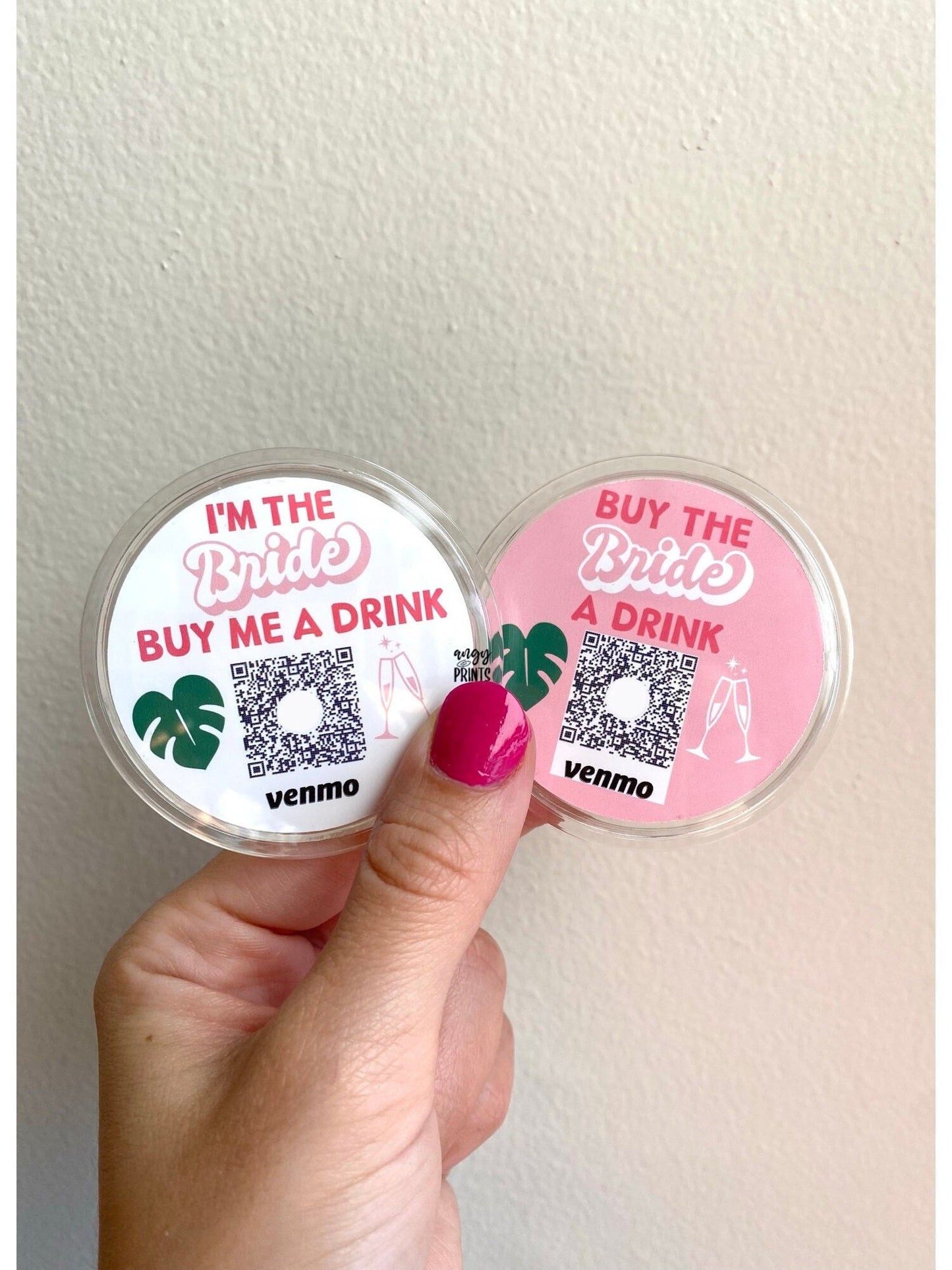 Tropical Leaf & Champagne Bachelorette Party Venmo QR Sticker Code Buttons