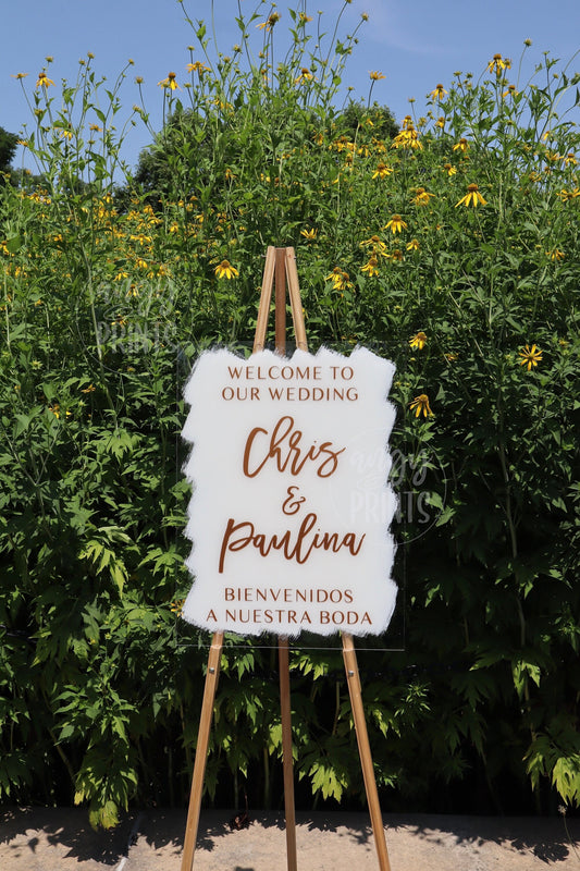 Bilingual Welcome Wedding Acrylic Sign | Bienvenidos A Nuestra Boda | English Spanish Signage | Classic Simple Signage
