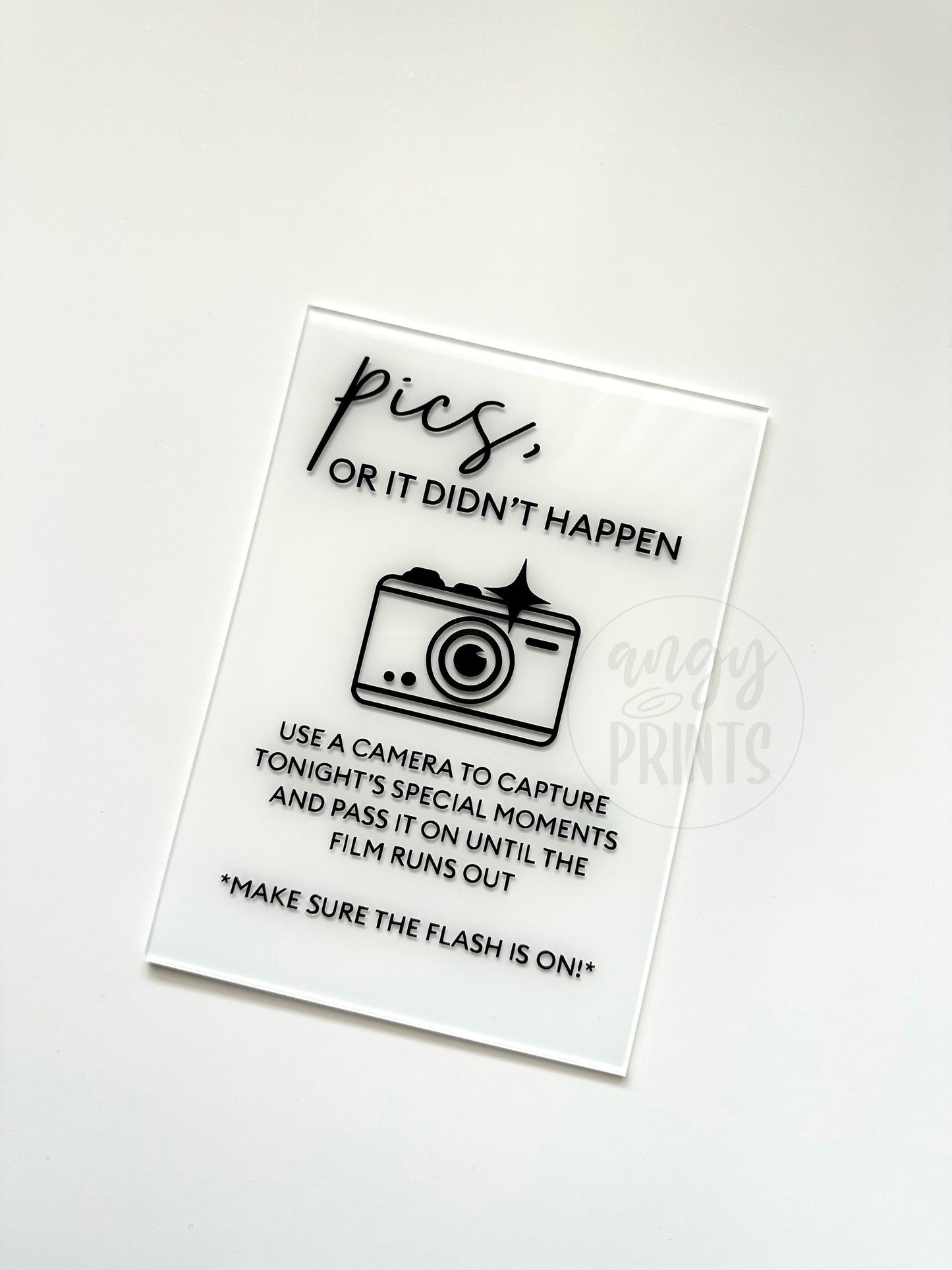 Pics Or It Didn’t Happen | Photo Guestbook Acrylic Painted Sign 5x7 for Wedding, Birthday Party, Event Decor